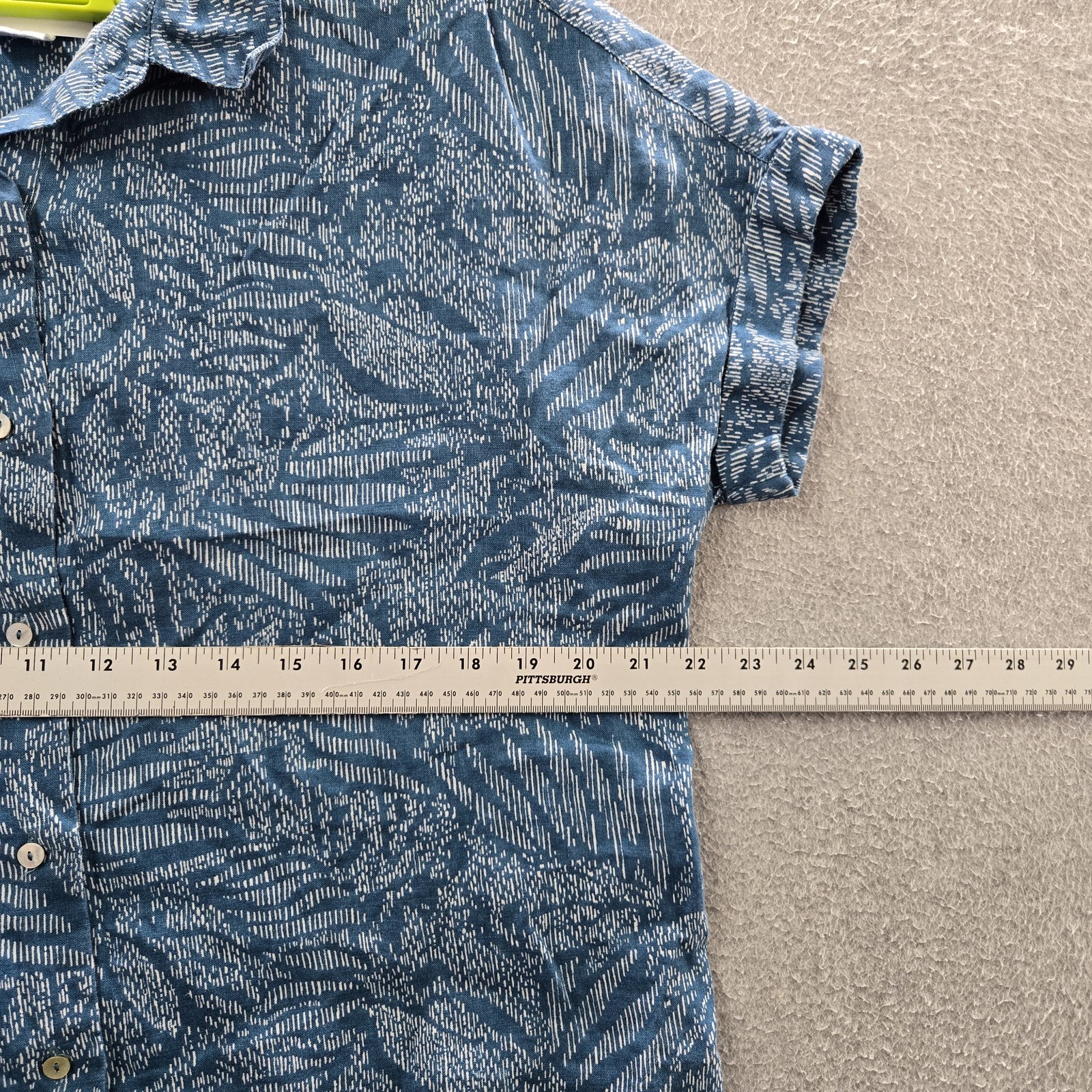Sigrid Olsen Women Button Up Shirt M Blue Linen Floral Hawaiian Shirt