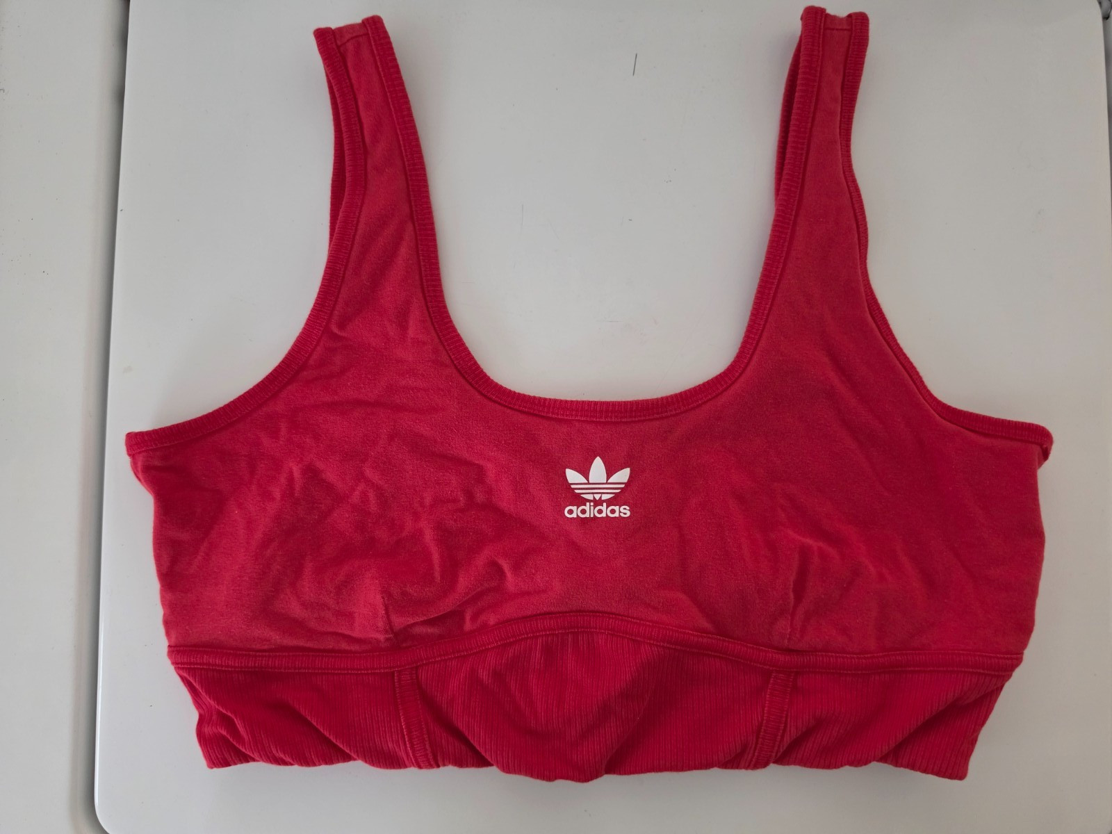Adidas Originals red crop top / bralette, scoop neckline, embroided logo, size L