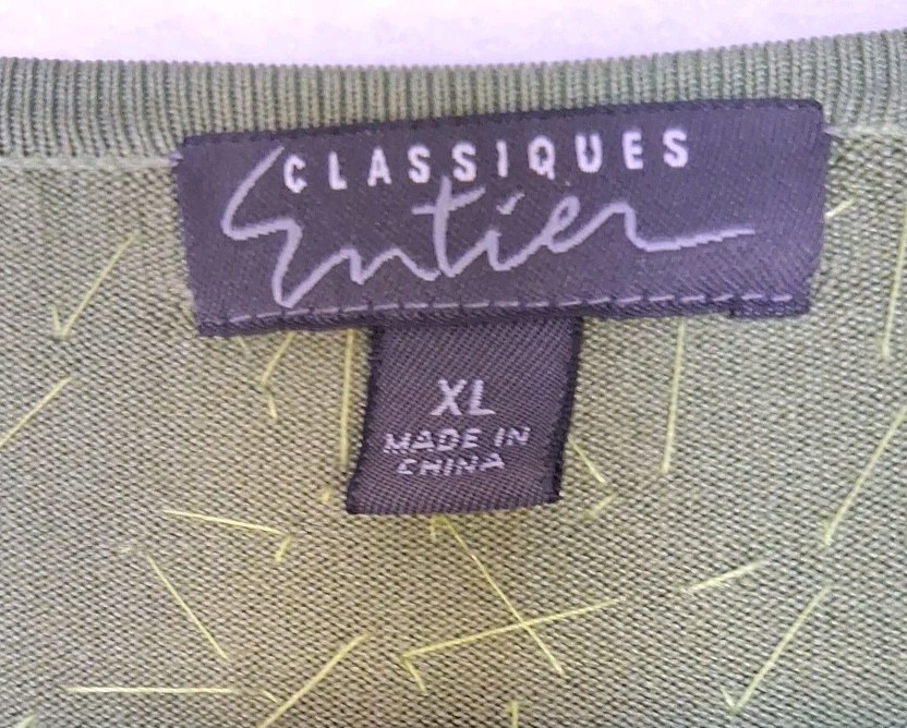 NORDSTROM CLASSIQUES ENTIER Green & Black Silk Sequined Top Size XL GORGEOUS