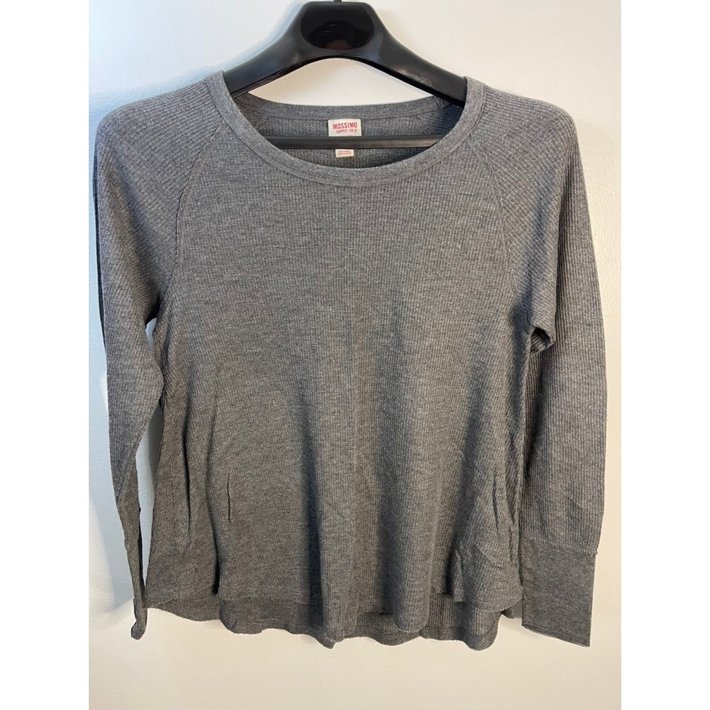 Mossimo Supply Co Womens Small Gray Waffle Thermal Knit Raglan Top High Low Hem