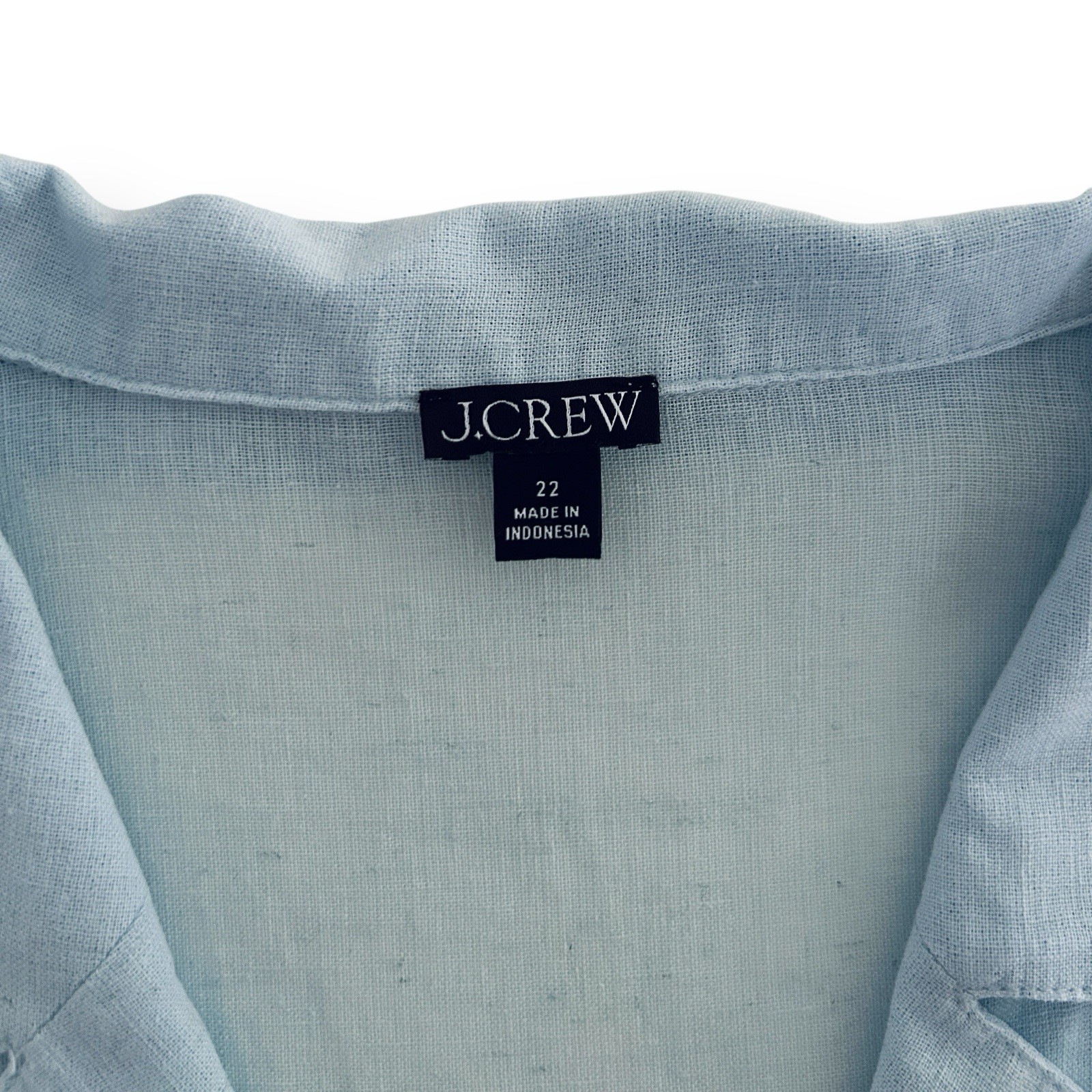 J. Crew 22 Blue Camp Collar Linen Cotton Blend Roll Tab Featherweight Shirt NWOT
