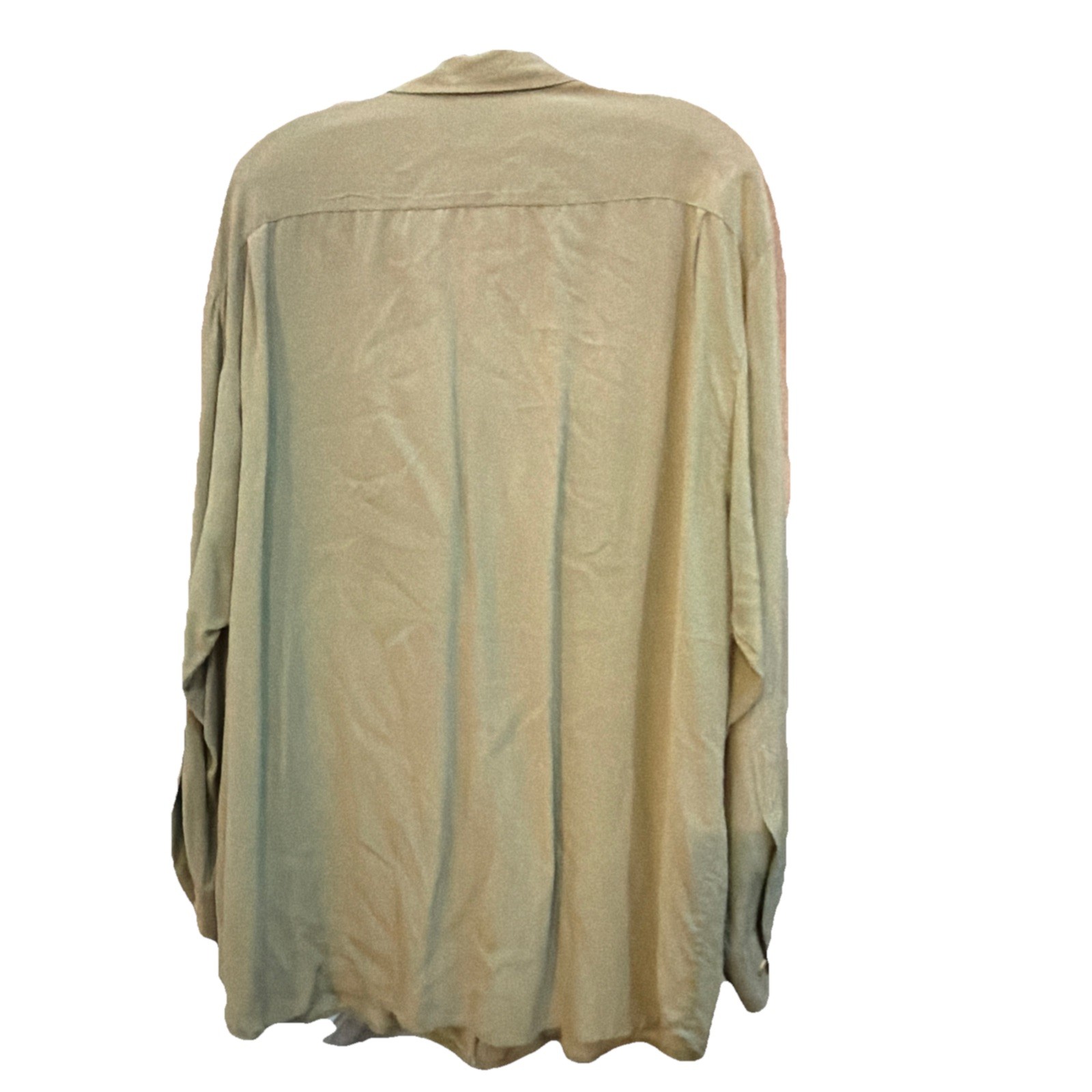 Vintage Y2K Alexandria L Minimalist 100% Silk Button Up Collar Blouse Sage Green