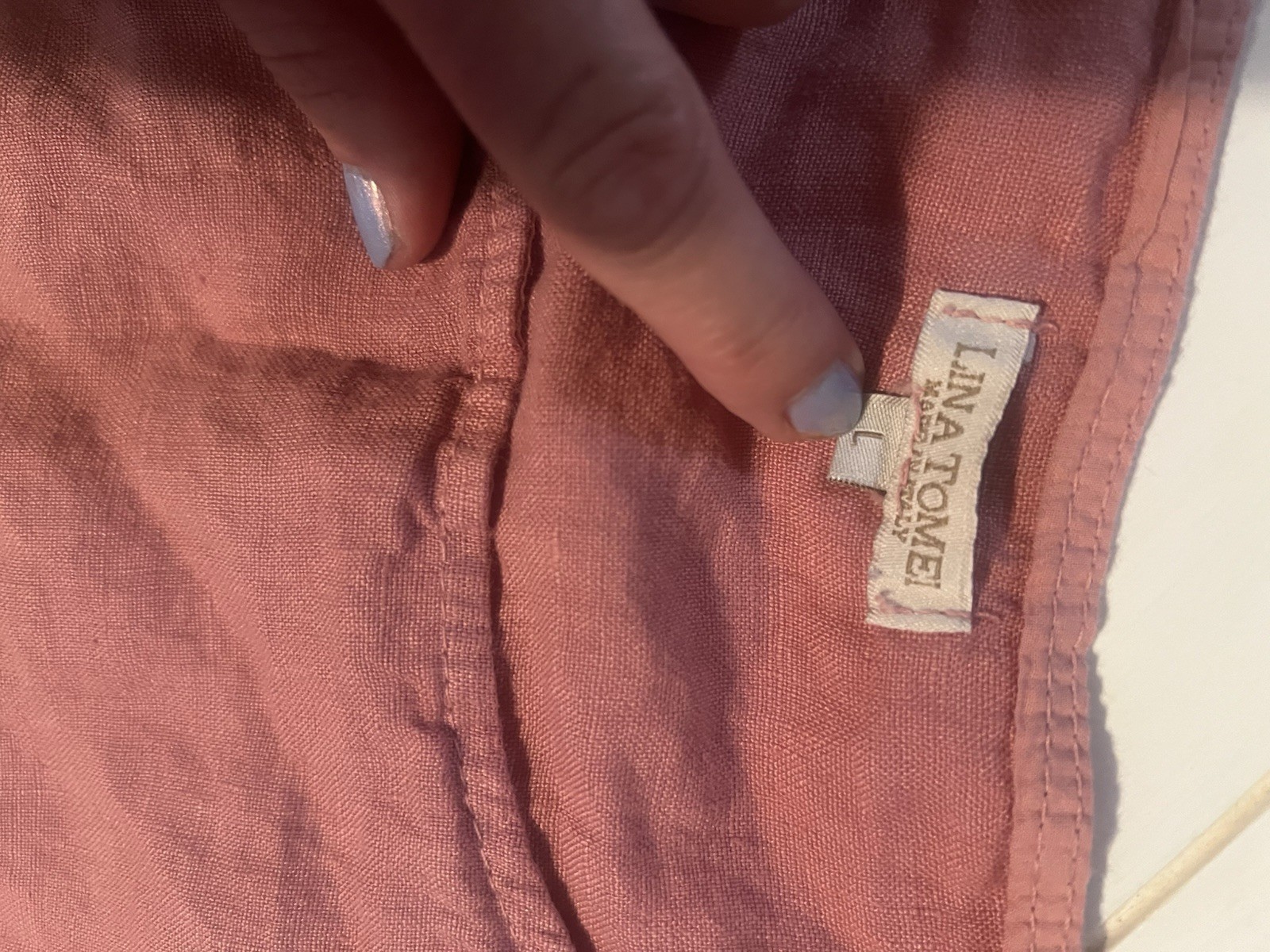 Lina Tomei 100% Linen Top Womens Large Dusty Rose Embroidered Boho Cottagecore