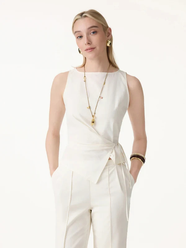 OGL Women’s Lyocell-Linen Blend Boatneck Waist-Defined Top – No Import Fees