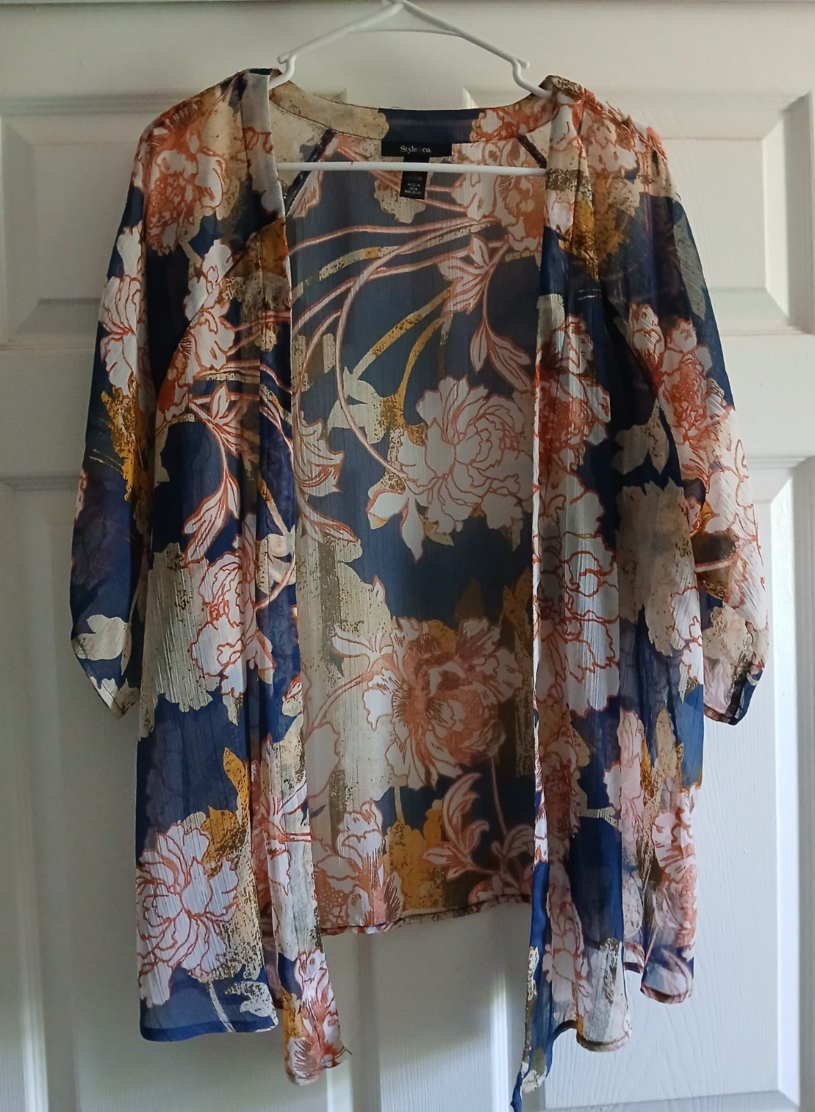 STYLE & CO. FLORAL JACKET COVER-UP DUSTER CARDIGAN Size M SHEER RUNS LARGE EUC