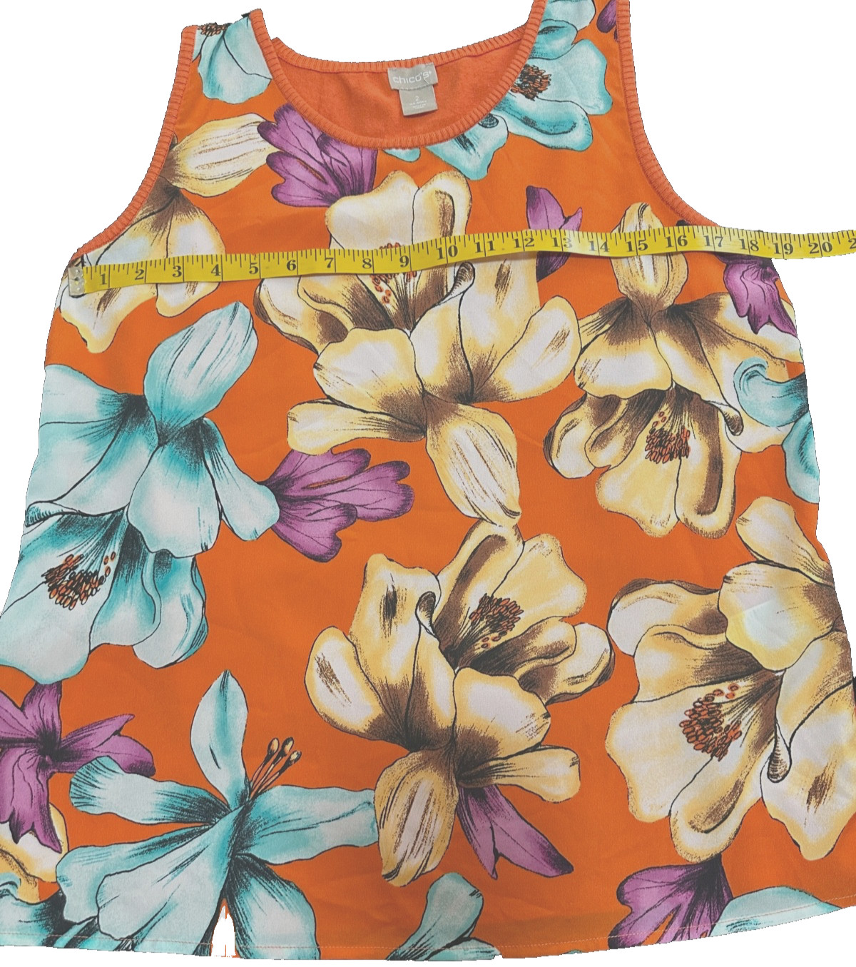 NWOT! CHICO’s Size 2 (Large) Tropical Orange Tank Shell Top w/Floral