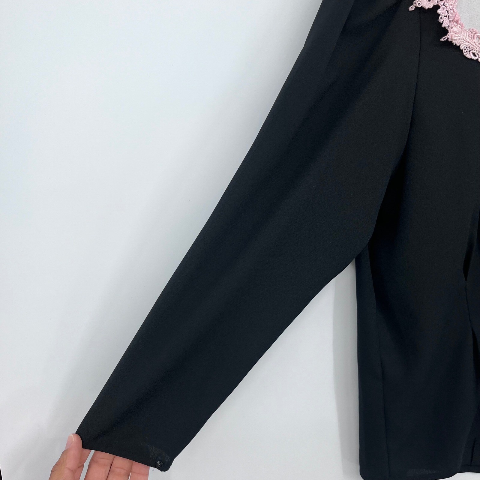 Vintage 80’s Nilani Blouse Womens 12 Black Lace Trim Victorian Dark Academia
