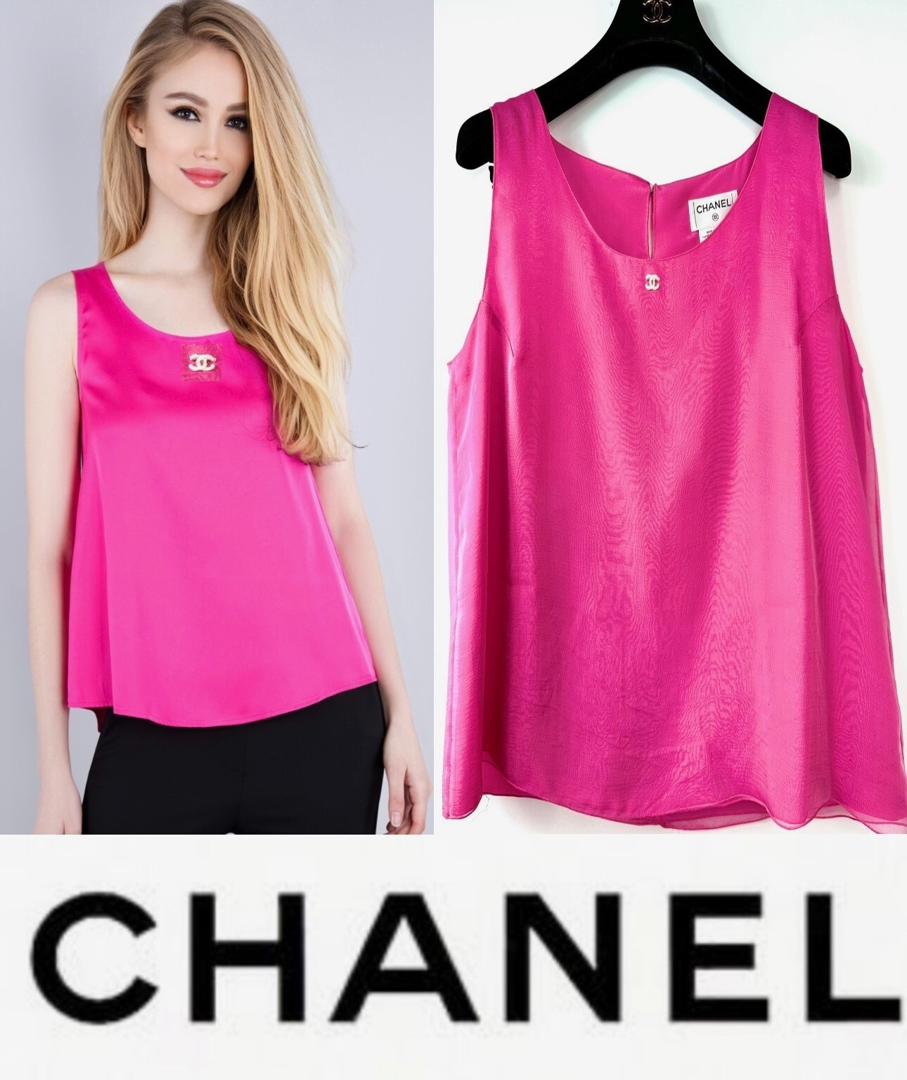 Chanel Vintage 2001 Barbie Pink White Logo Top 38 40 42 6 8 10 Shirt Jacket M L