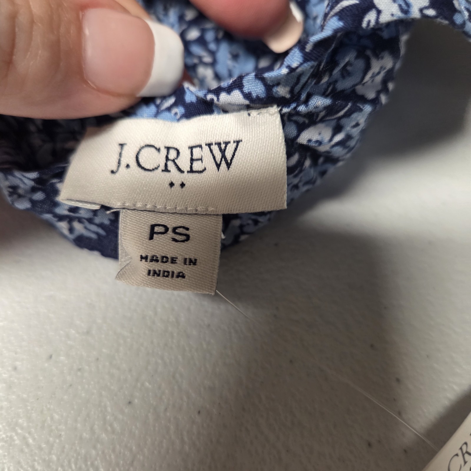J Crew Floral Blue Ruffle Trim Peasant Top Size PS Petite Small Career Office