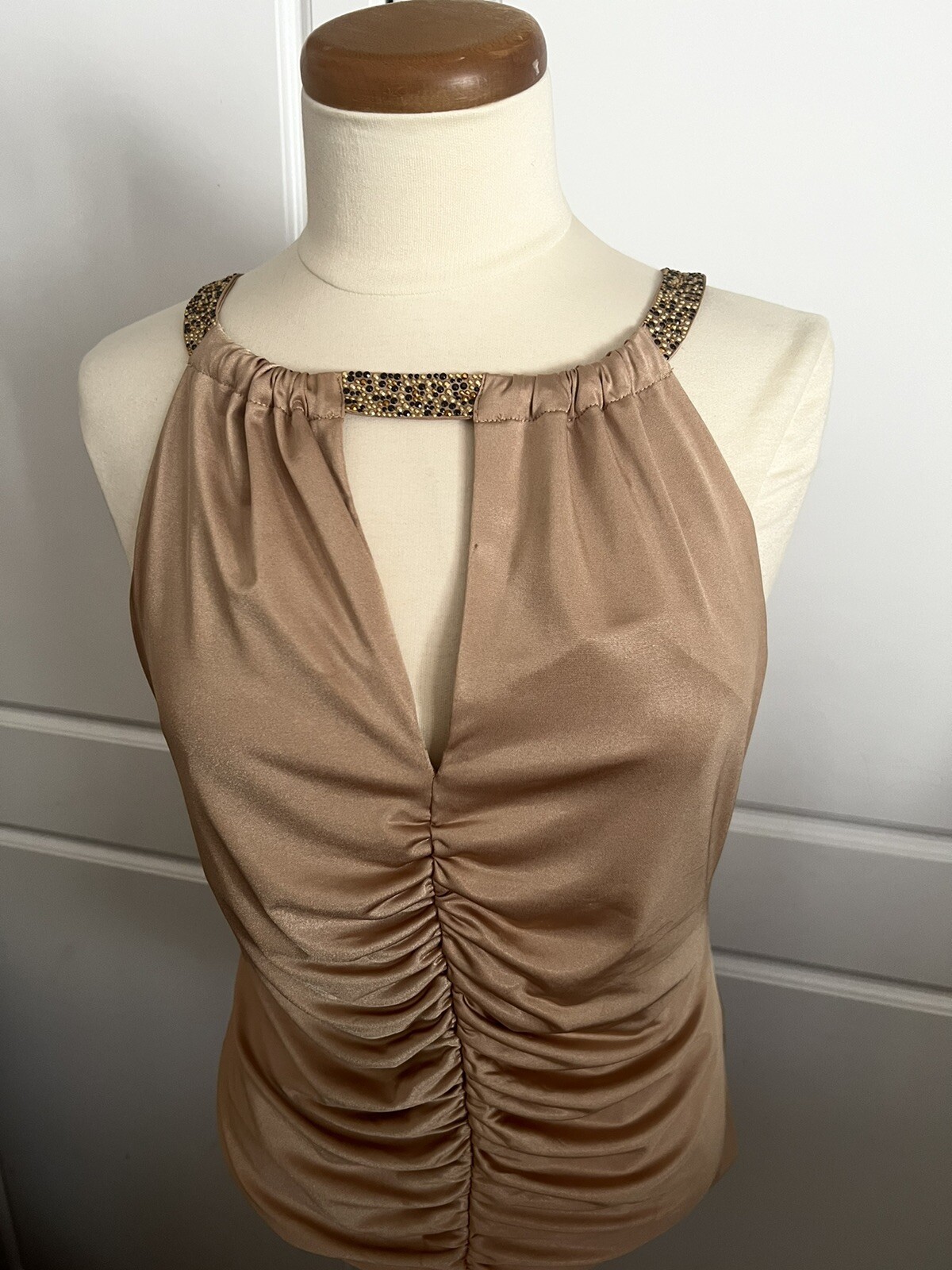 Women Sleeveless Blouse Glitter Strappy Halter Neck Cami Evening Party Top Lgold