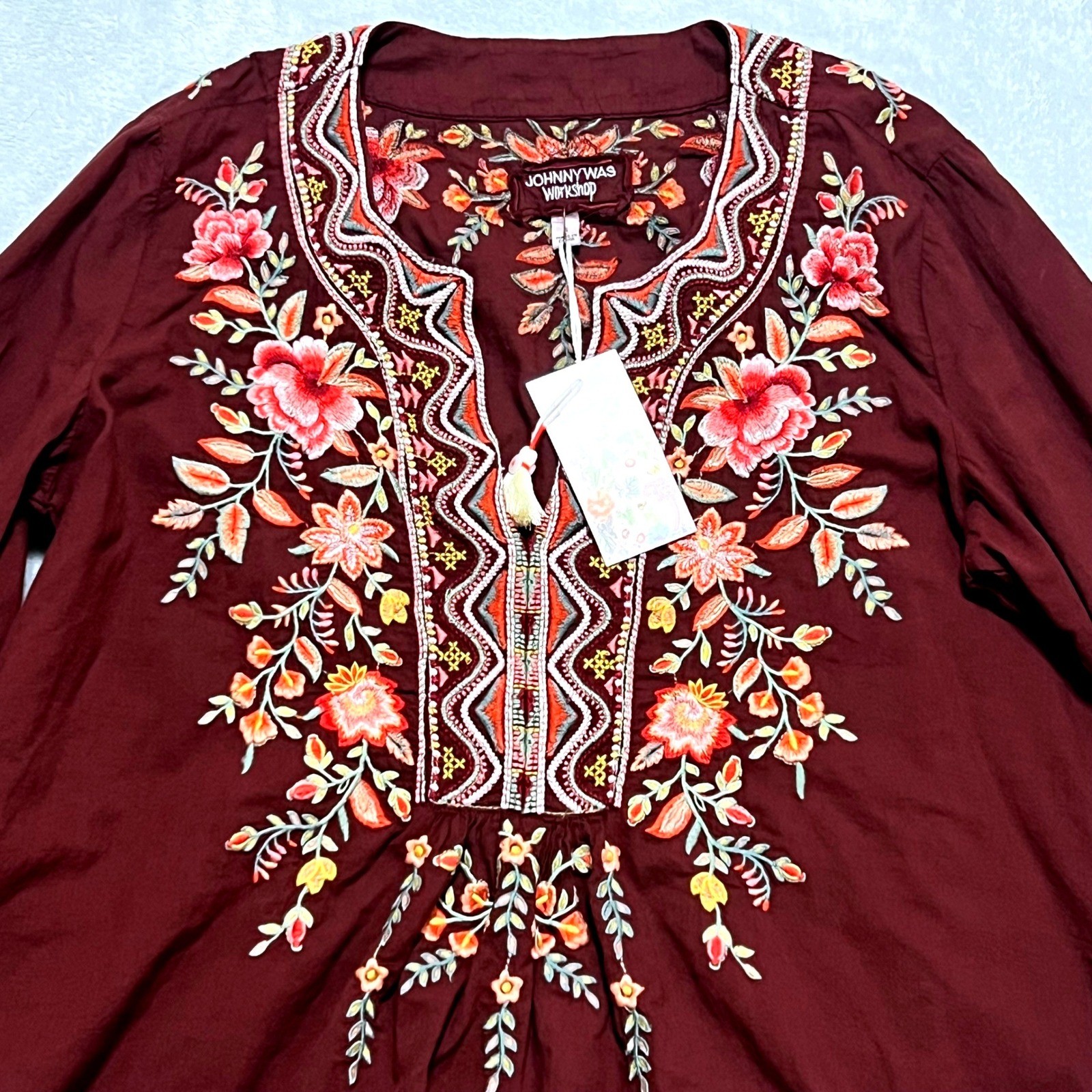 Johnny Was Workshop Libbi Floral Embroidered Blouse Boho XS SMALL Cottagecore