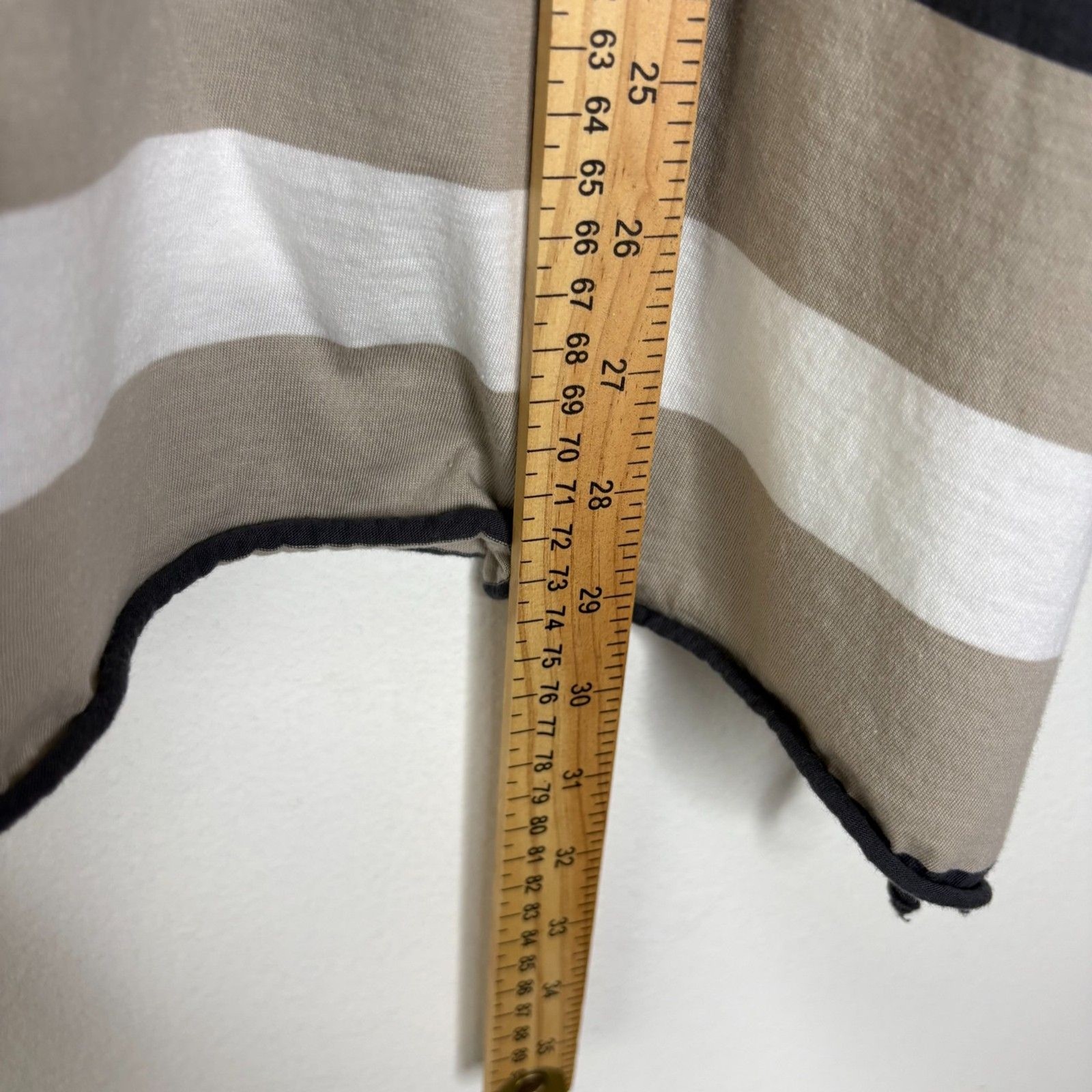 Planet One Size 100% Pima Cotton Striped V-Neck Tunic Top Beige Black Peru