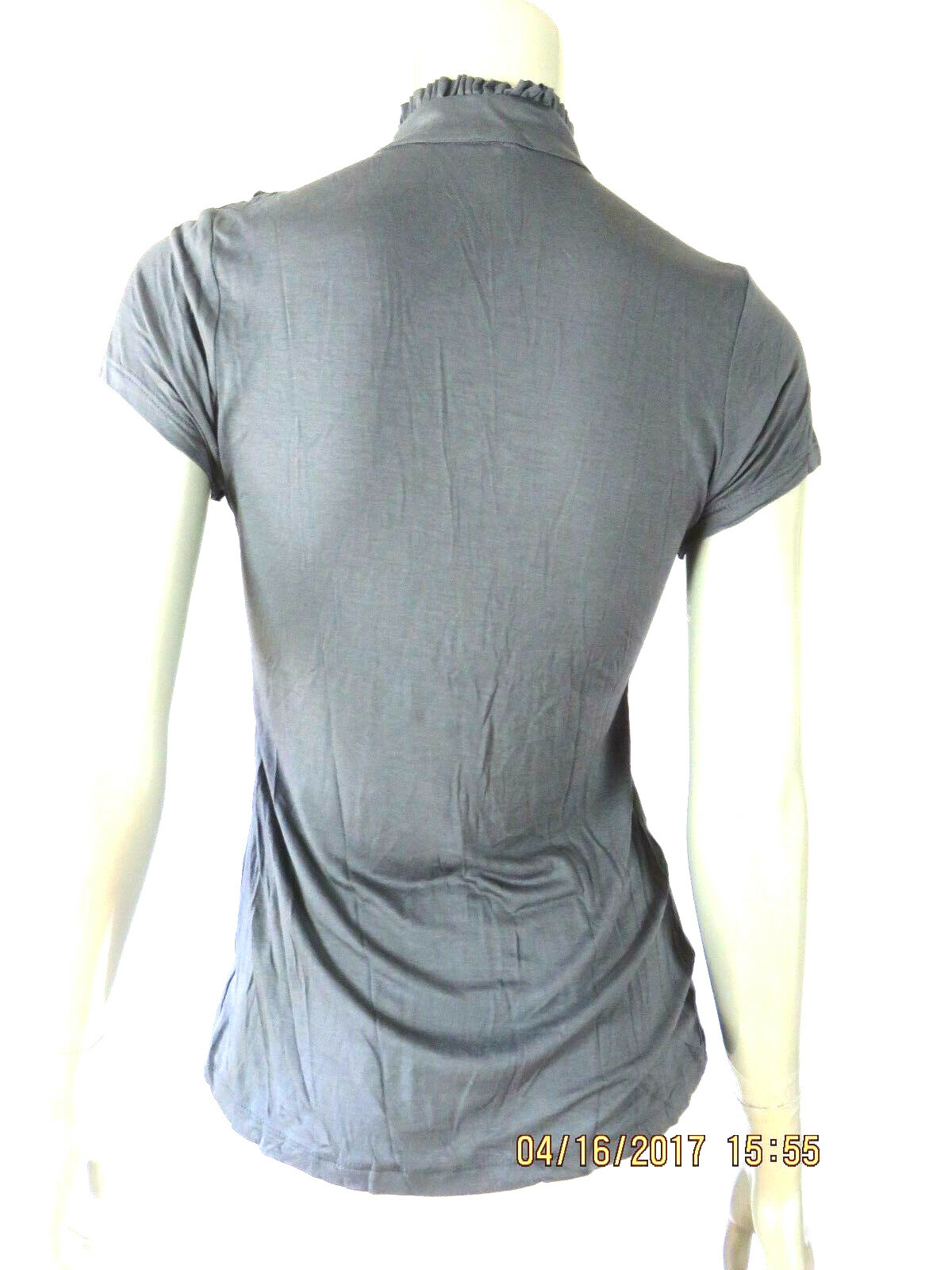 TWENTY ONE SZ S Viscose/Spandex Charcoal Gray Ruffle Shirt High Neck Blouse Top