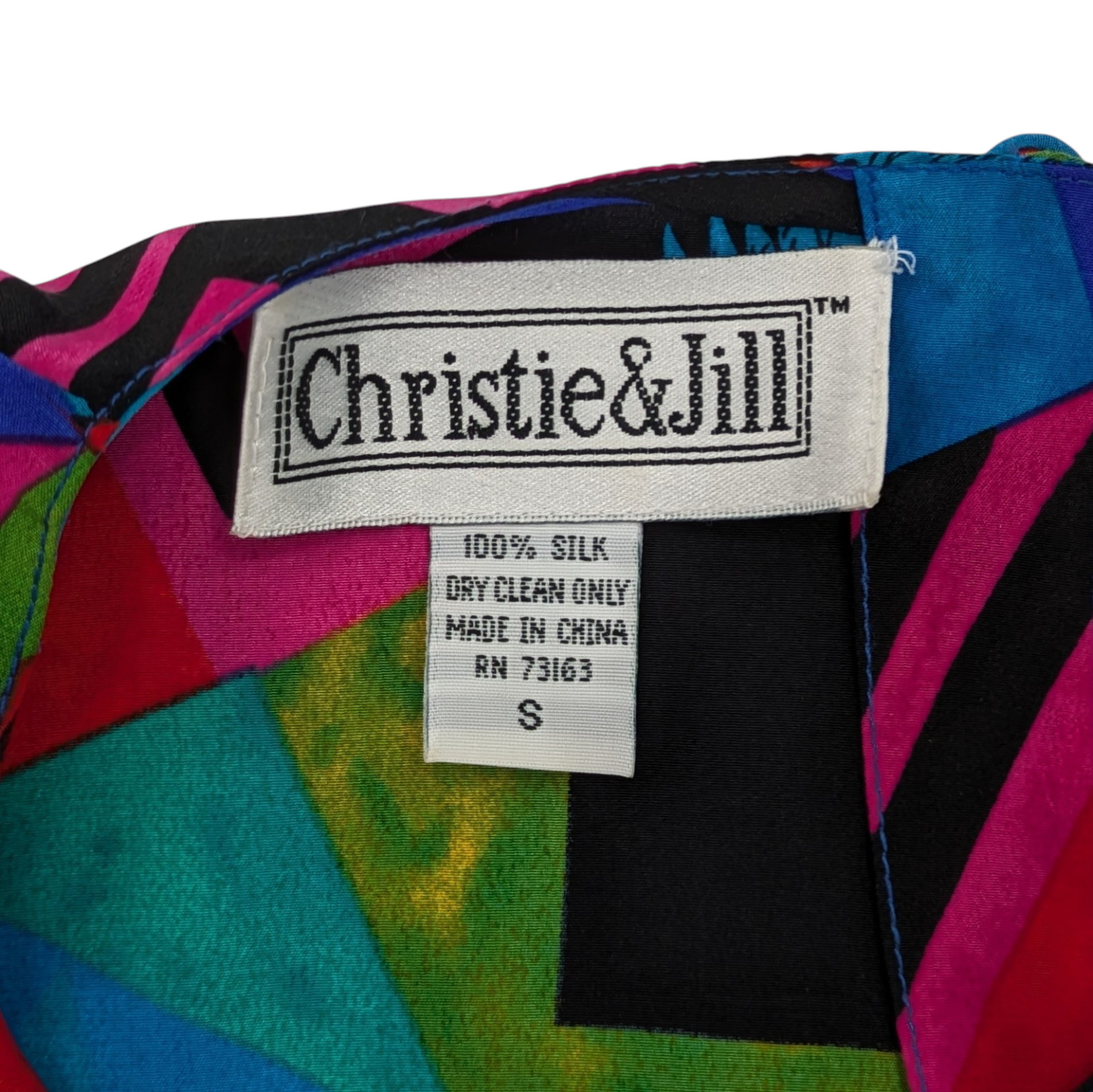 VTG 80s 90s Colorful Maximalist 100% Silk Top Womens S New Wave Memphis Retro