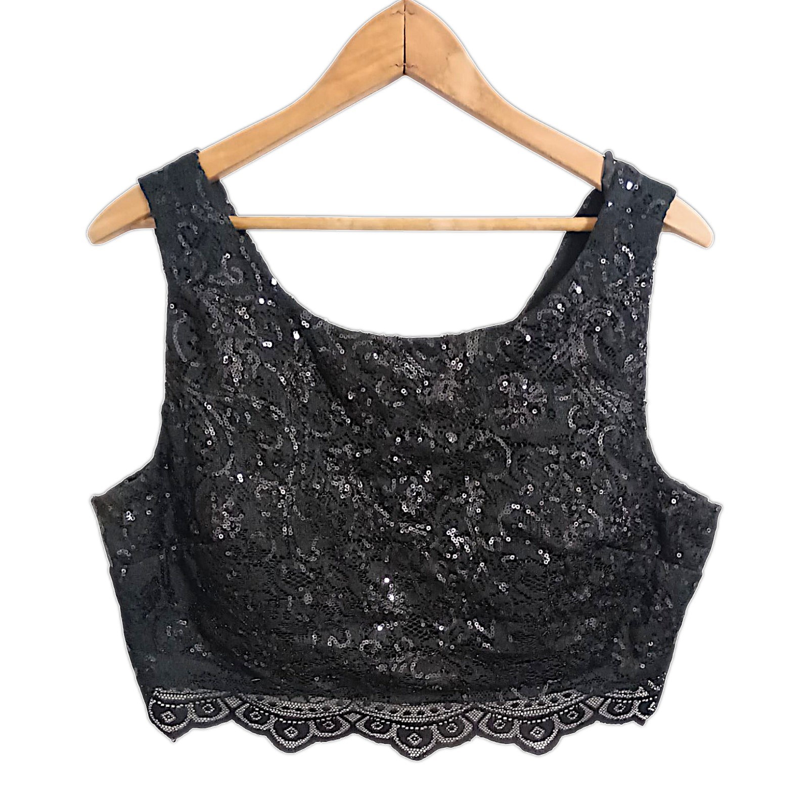 Y2K Black Sequin Lace Cropped Top Sz 13 L Goth Whimsigoth Sexy Witchy Romantic