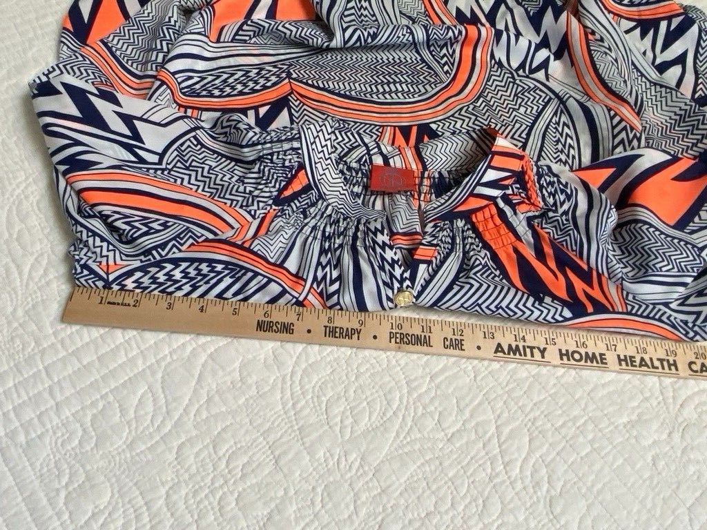 Tracy Negoshian Womens Graphic Shirt Orange Navy Medium