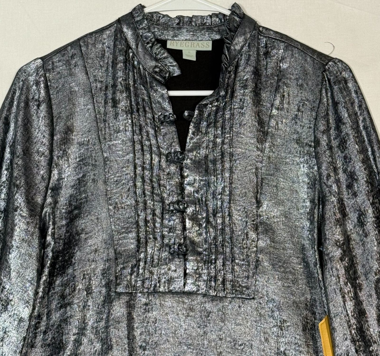 Ryegrass Womens Mock Neck Long Sleeve Blouse Icy Blue Metallic Small