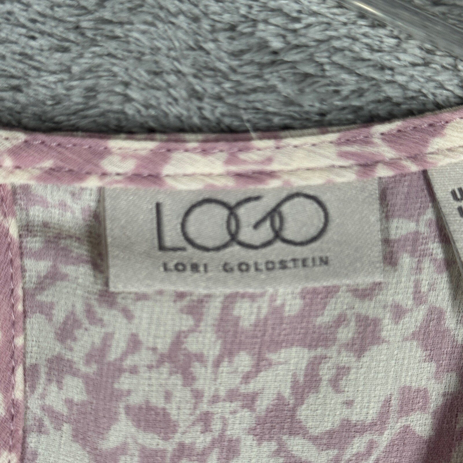Logo Lori Goldstein Blouse Floral Print Long Sleeve Ruffle Hem Pink Red Size S