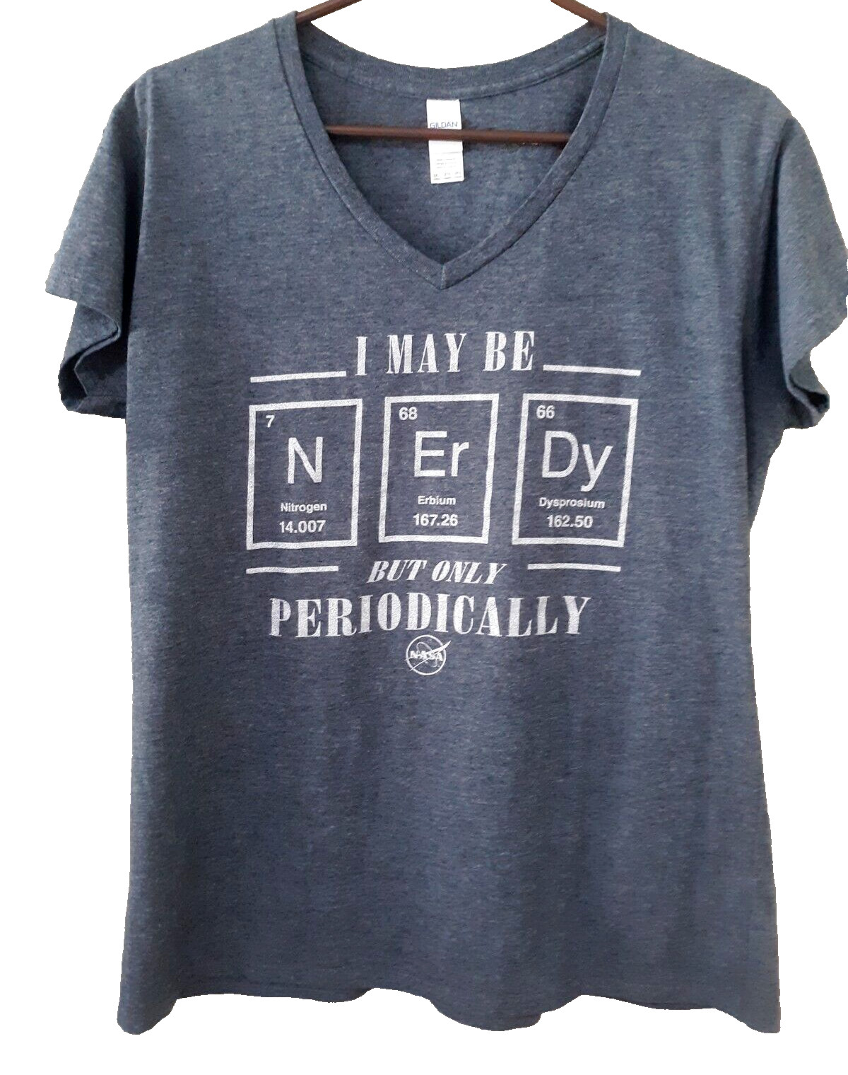 NASA NERDY Periodic Table Silver Sparkle Graphic Woman’s Gray Nerd T Shirt XL
