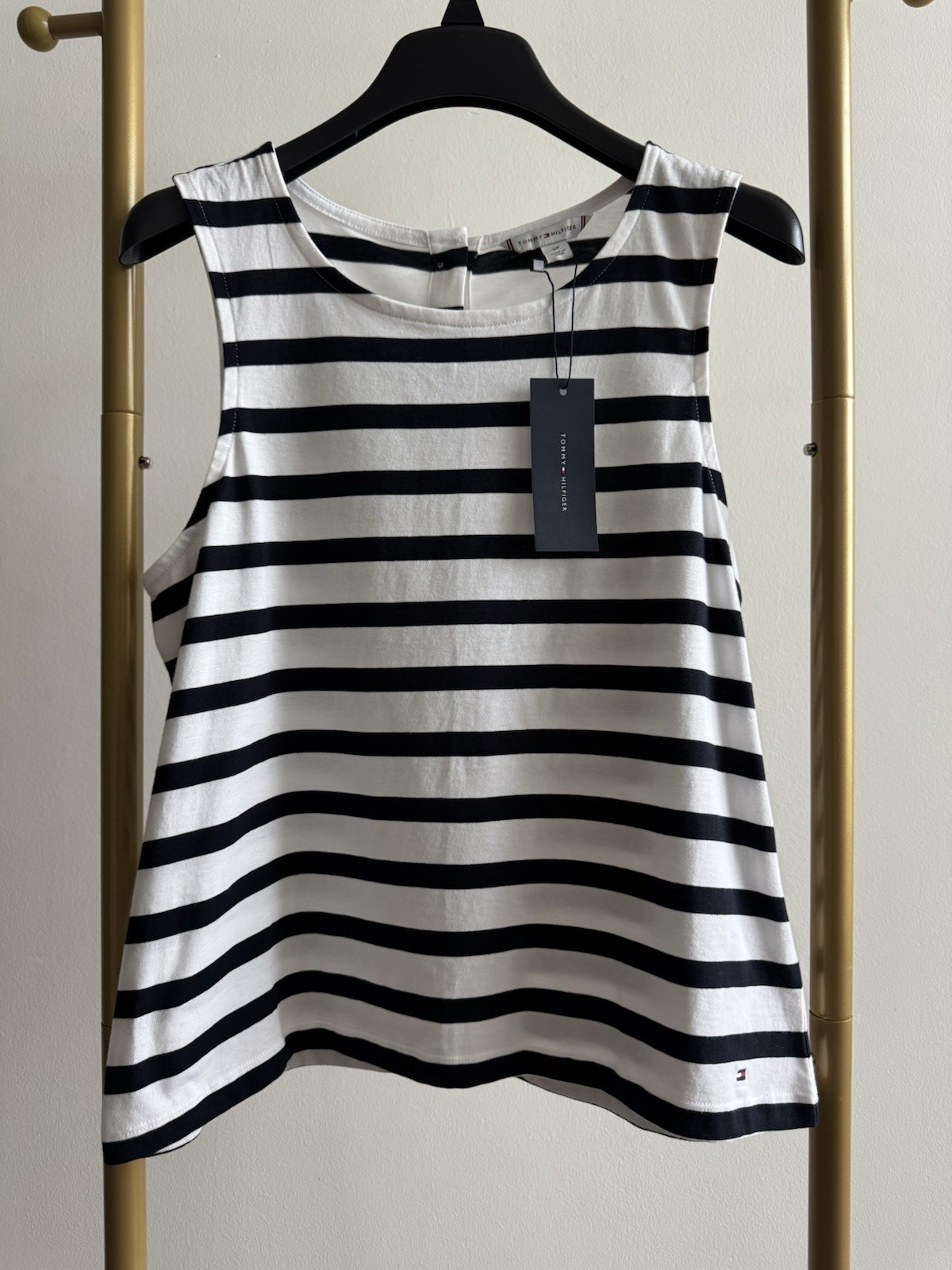 Tommy Hilfiger Women’s Black/White Striped Knit Cotton Tank Top Round Neck S/P