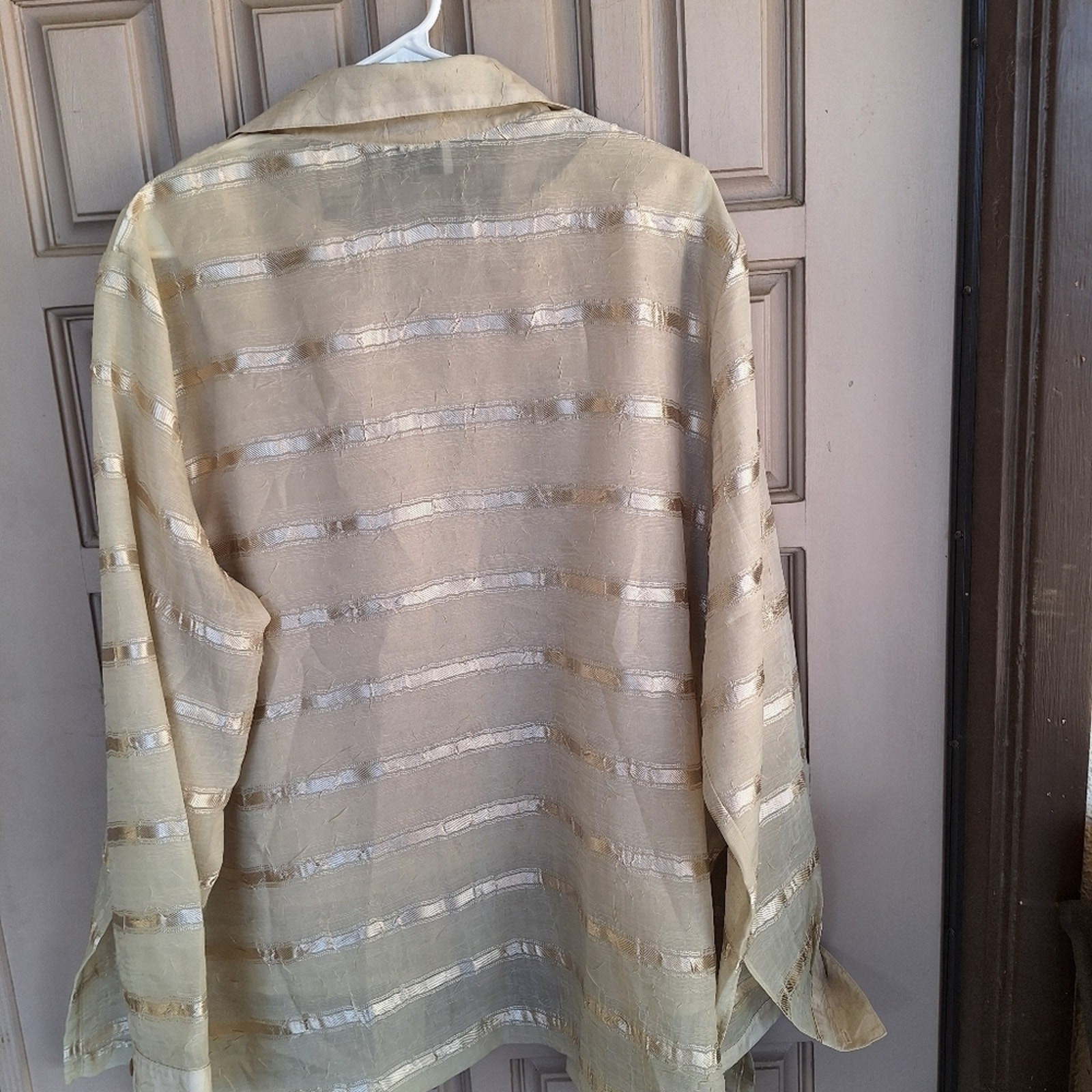 Collection by Connie 2Pc Top SzXL Lined Tank W Over Shirt Creme Silky Shiny Nice