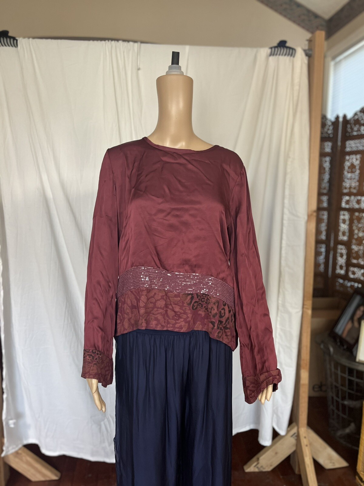 BELLA AMORE MADE IN ITALY ART TO WEAR LAGENLOOK Silk Viscose Top Large