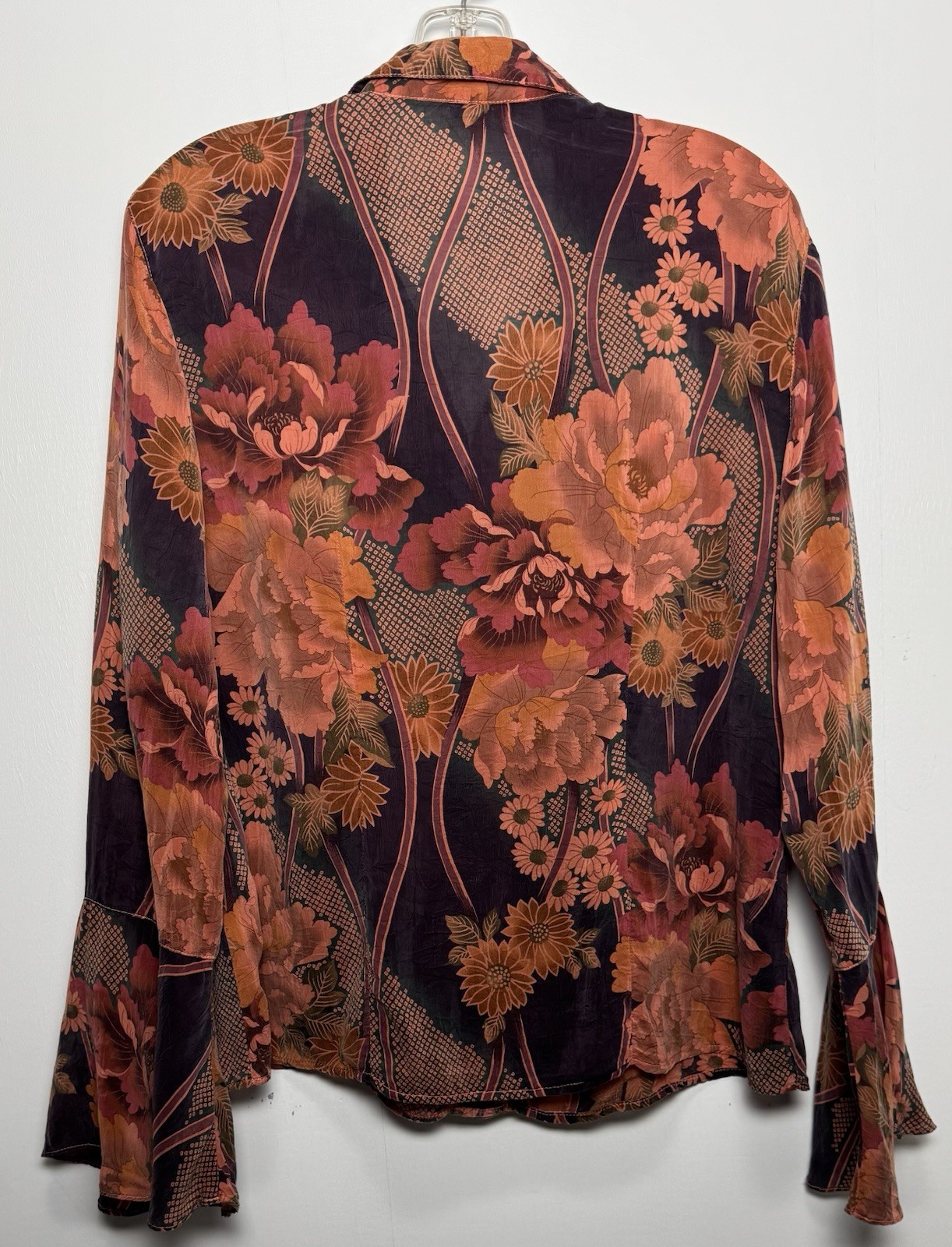 Vtg Tianello Floral Rayon Blouse Romantic Statement Sleeve Art To Wear L