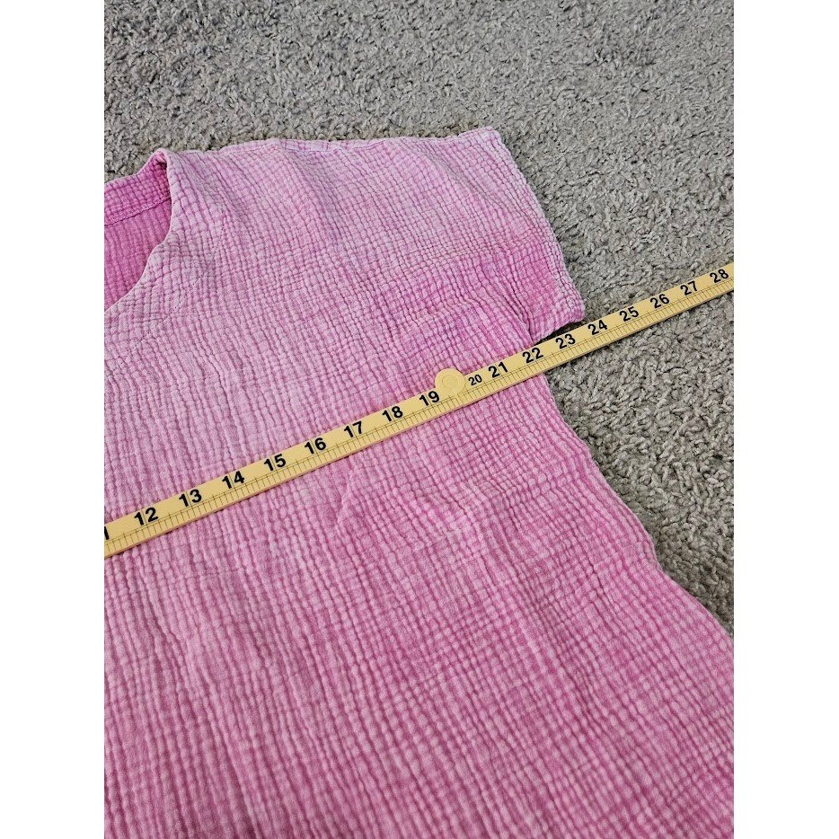 Jess & Jane Womens Large Pink Cotton Gauze V-Neck Textured Top Short Sleeve