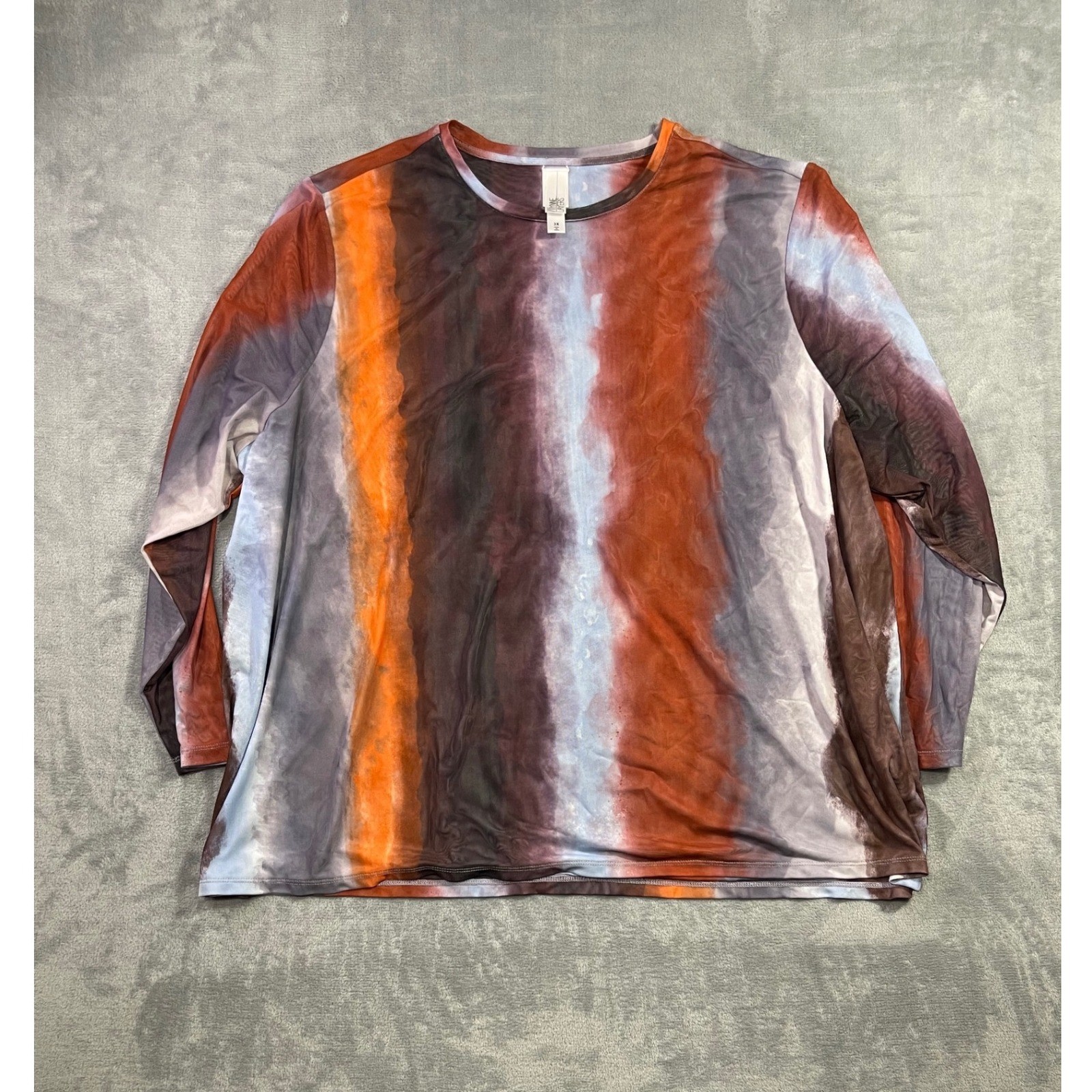WynneLayers Mesh Top Women 3X Brown Rust Blue NWOT Abstract Long Sleeve Layering