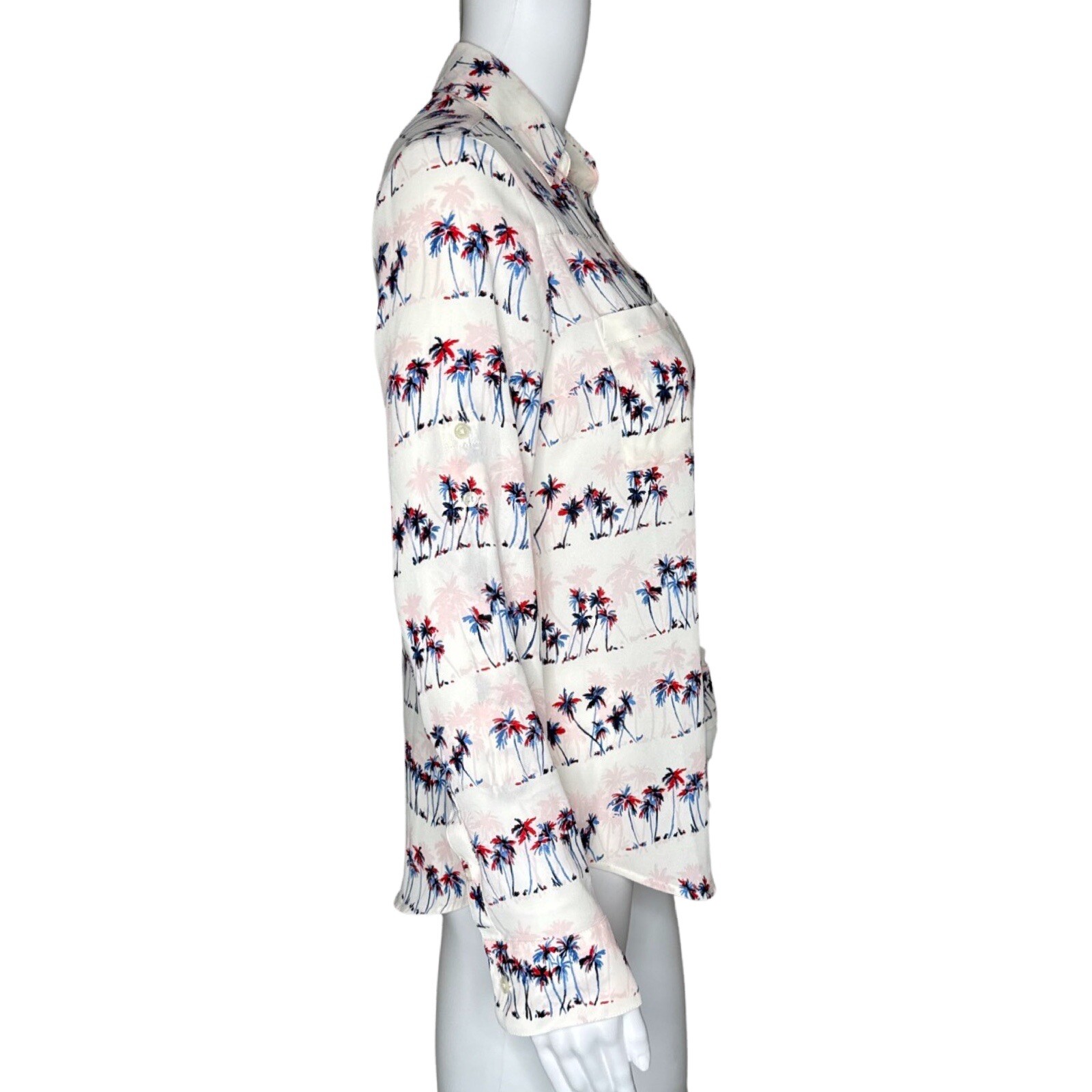 Express Shirt Womens XS White Blue Red Pink Palm Trees Portofino Office Casual