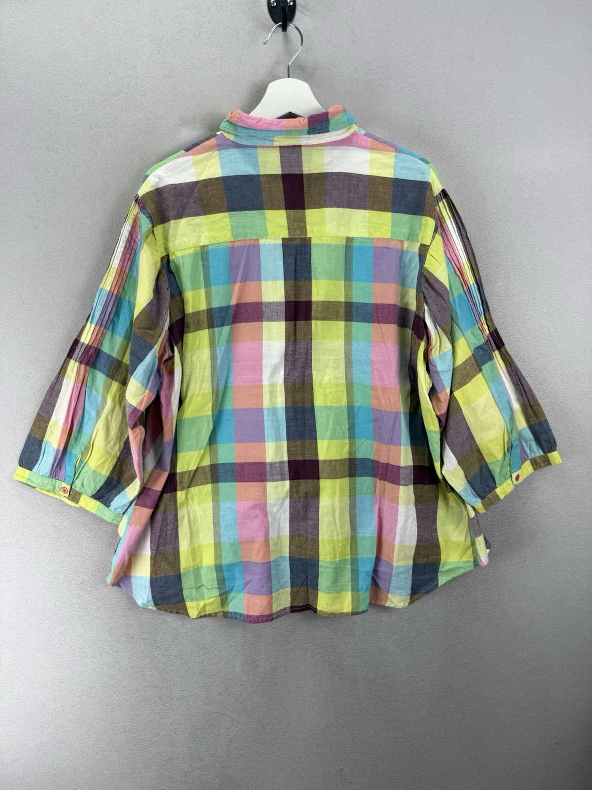 Citicraze Women’s Plus 1X Pastel Plaid Button Down Pleated Blouse 3/4 Sleeve