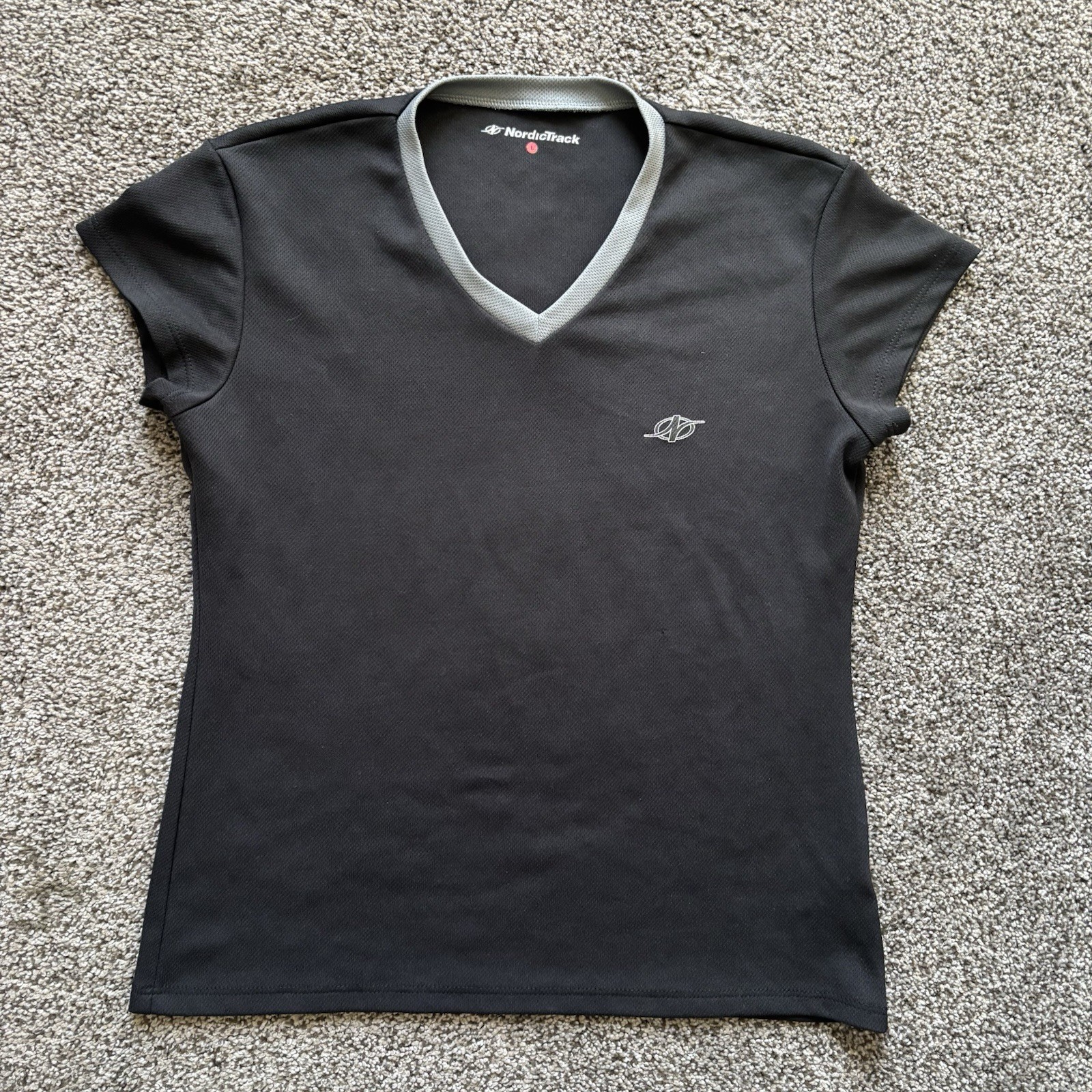 NORDICTRACK Womens Black V-Neck Shirt w Logo Active Wear Exercise Size Large