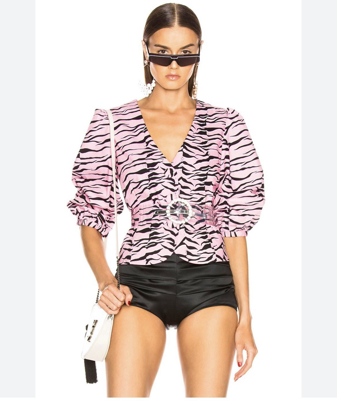 Rixo London Burton Down Blazer Top Pink Zebra Print Size S
