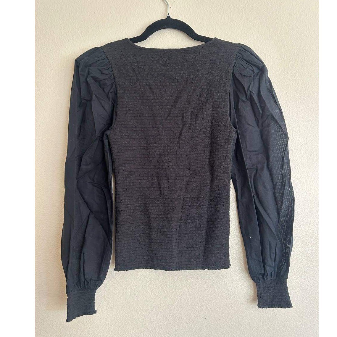 Nation LTD Della Tee Jet Black Pima Cotton Blouse S Boho Romantic Y2K Coquette