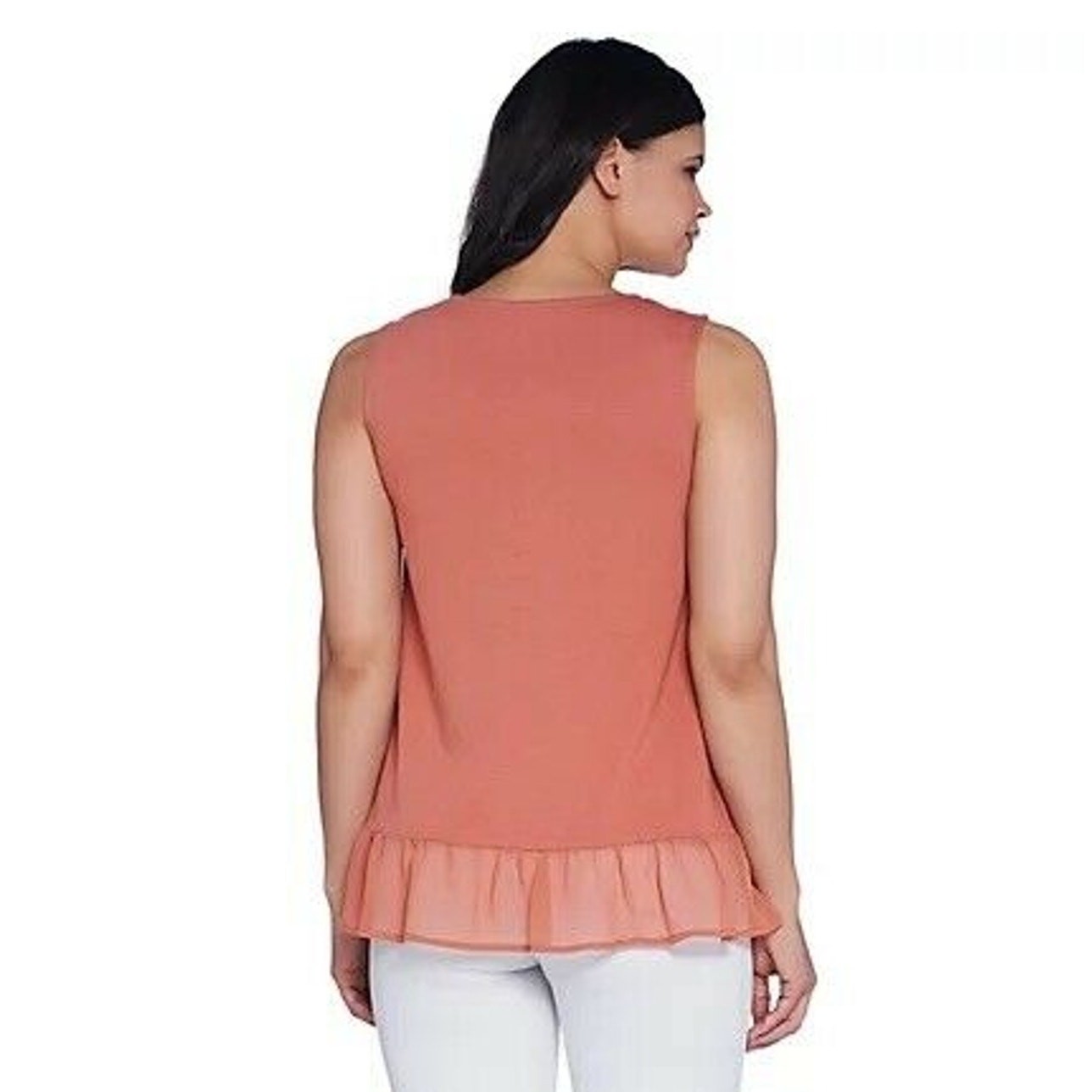 LOGO Lori Goldstein Knit Tank Coral Orange XXS Embroidered NWOT A302462