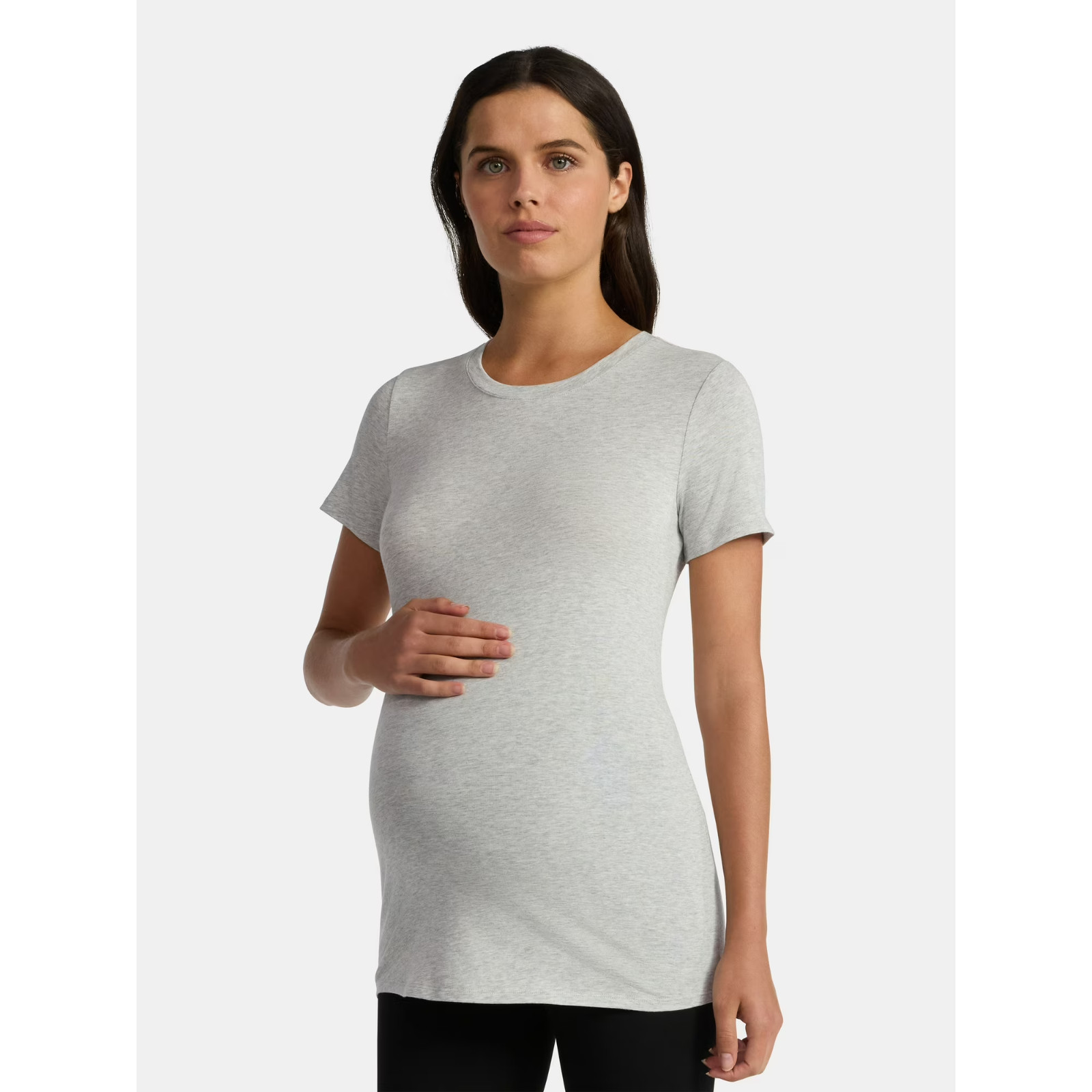 Time and Tru Women’s Maternity Non Shirred Tee, Light Grey Heather Size S(4-6)