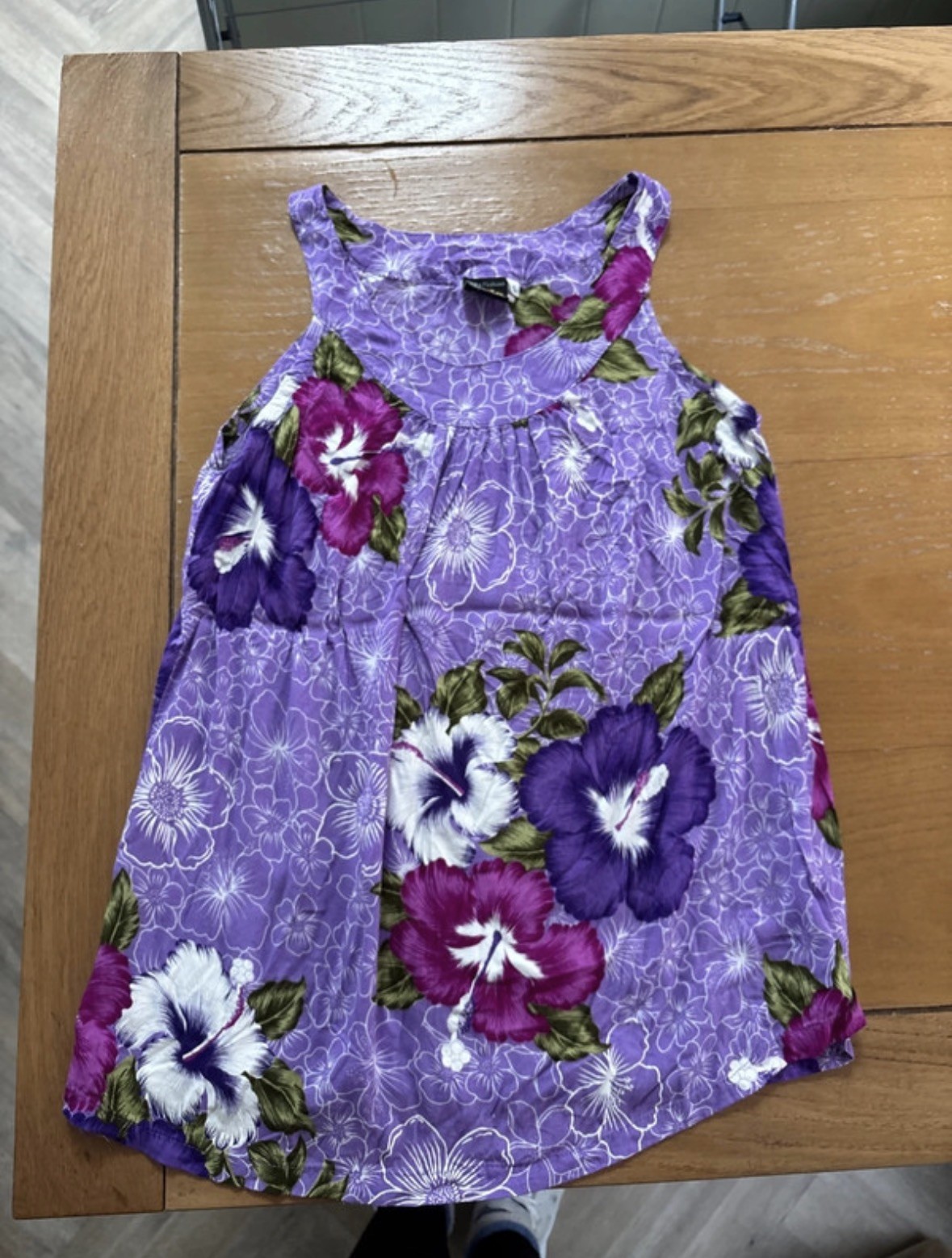 Vintage Aloha Fashion Hawaiian Hibiscus Tank Top Purple Rayon Boho UK L Y2K