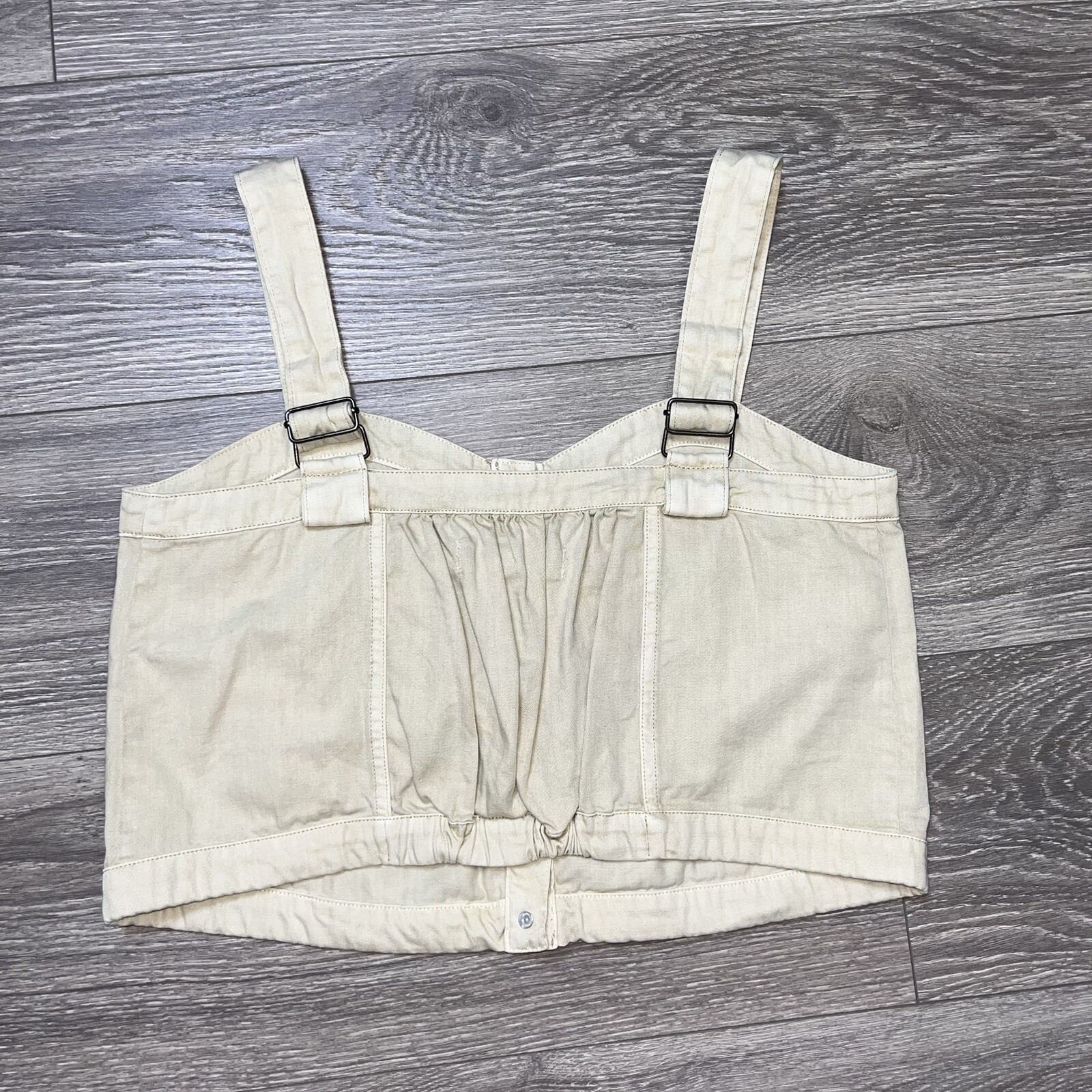 Free People Palm Desert Solid Canvas Beige Adjustable Crop Top Cargo Boho y2k S