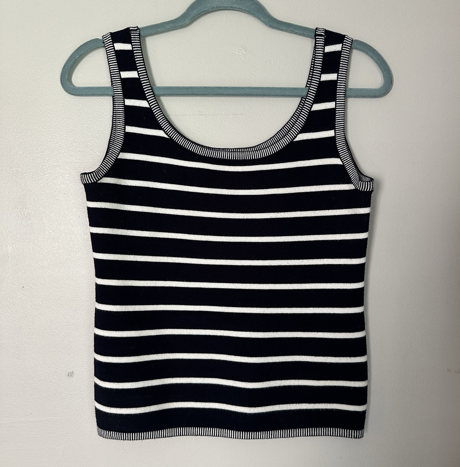 CYRUS Black/White Striped Scoop Neck Sleeveless Knit Tank Top Womens S