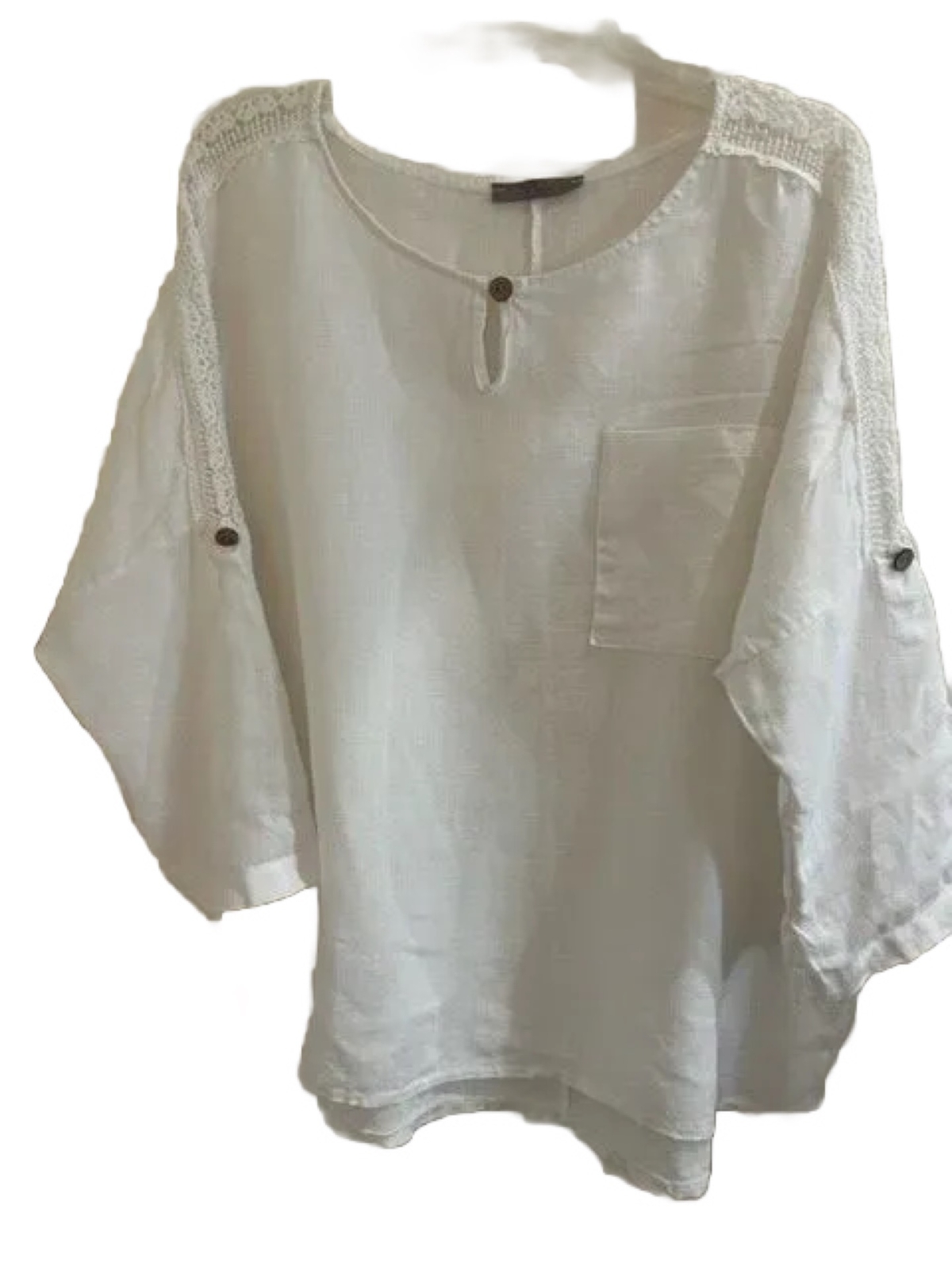 Baci Italy white cotton tunic blouse SZ Large Boho Italian Design
