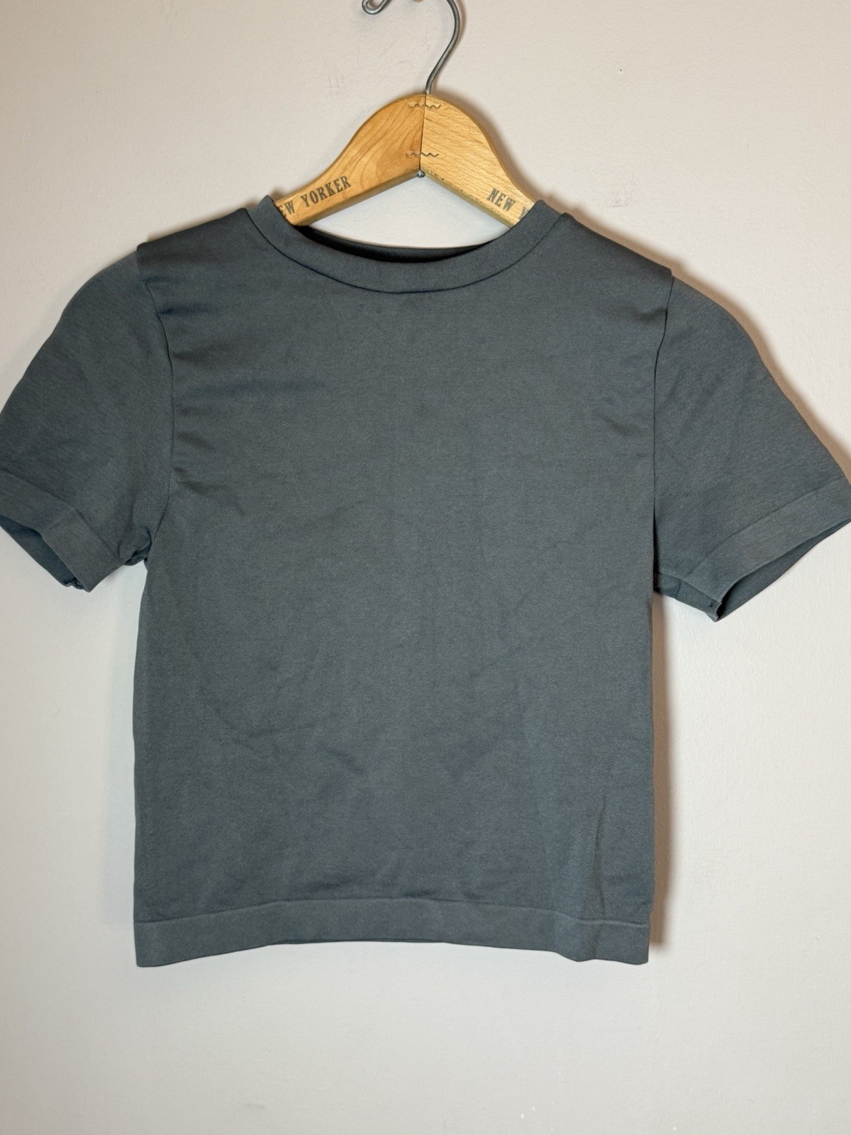 Womens Gray A New Day Slightly Cropped Workout Fabric Tee size Small