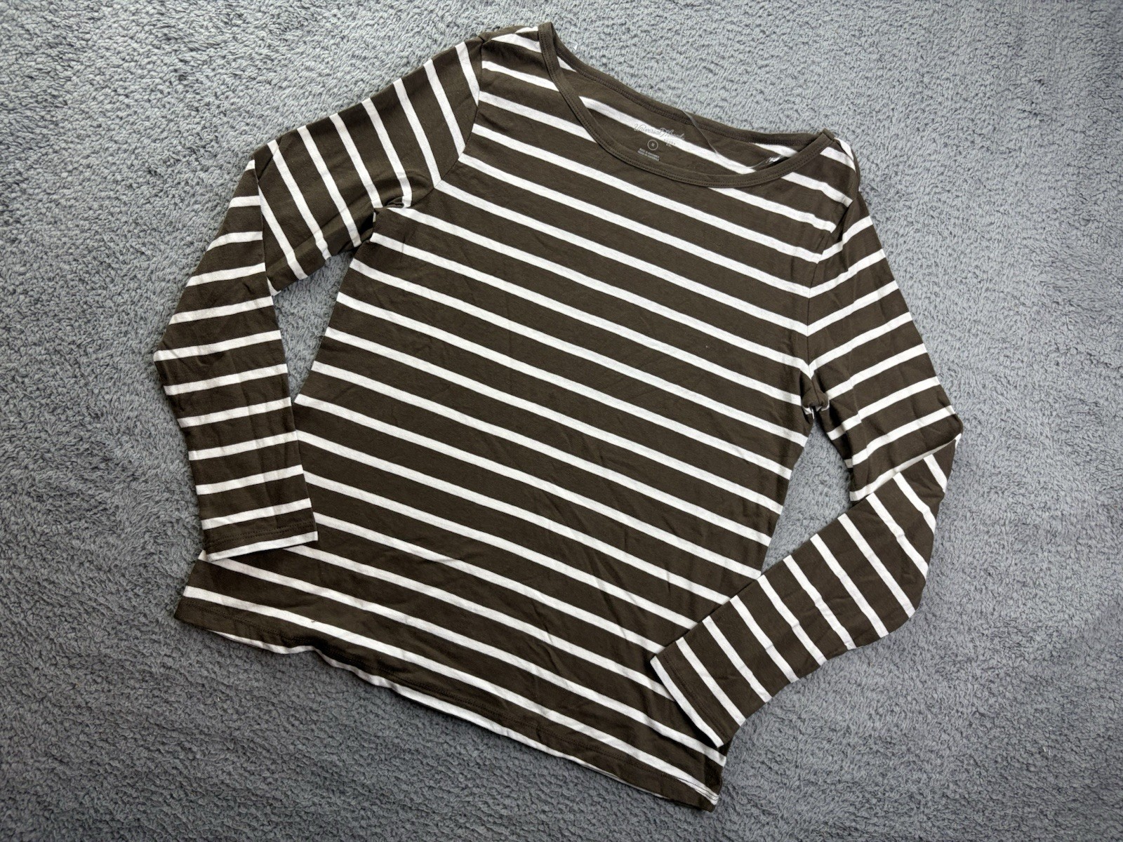 Universal Thread Womens Medium Brown Striped Cewneck Long Sleeve T-Shirt