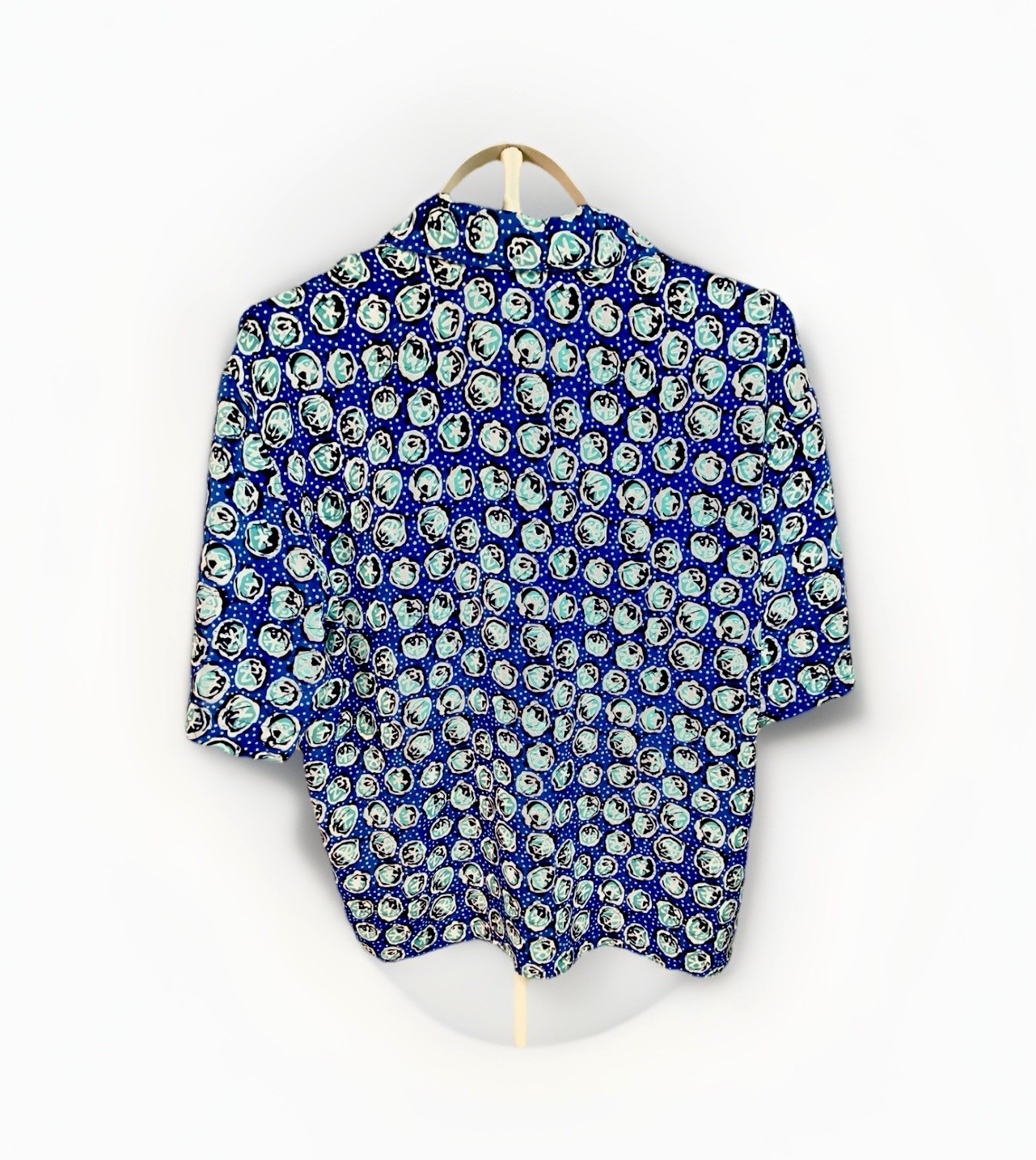 Vintage Diversity Women’s Petite Size 14 Blue Geometric Button Down Shirt EUC