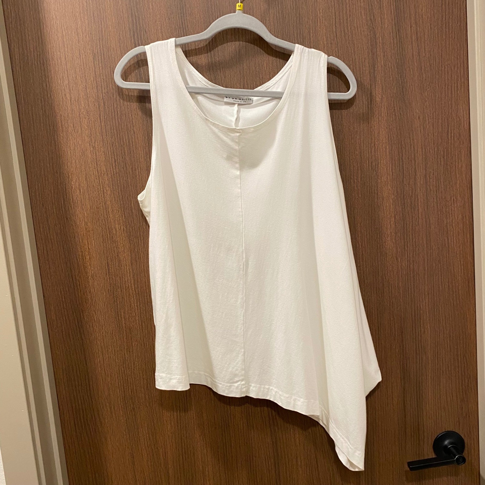 BRYN WALKER Asymmetrical Tank Top M Cream Lagenlook Bamboo Organic Cotton USA