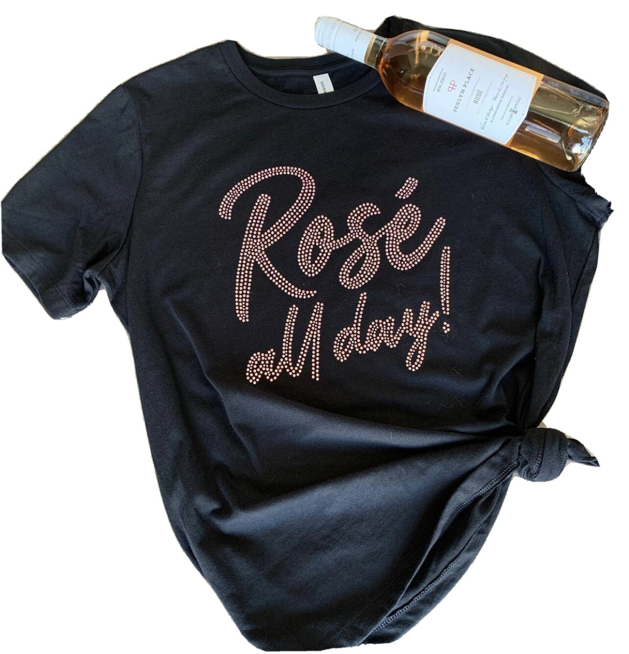 Rose All Day T-Shirt Rhinestone Ladies Wine Shirt, Wine Lovers Bella+Canvas