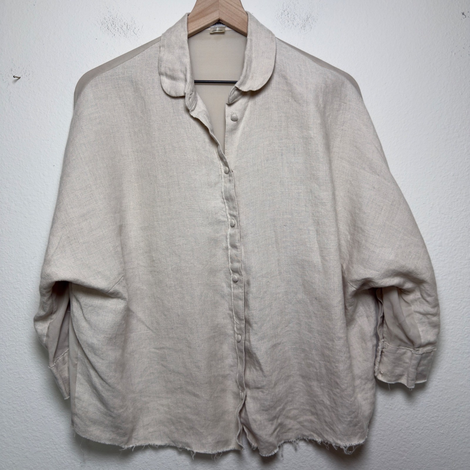 Acne Studios Women Linen Silk Blouse 38 Beige Raw Hem Oversized Button Up Shirt