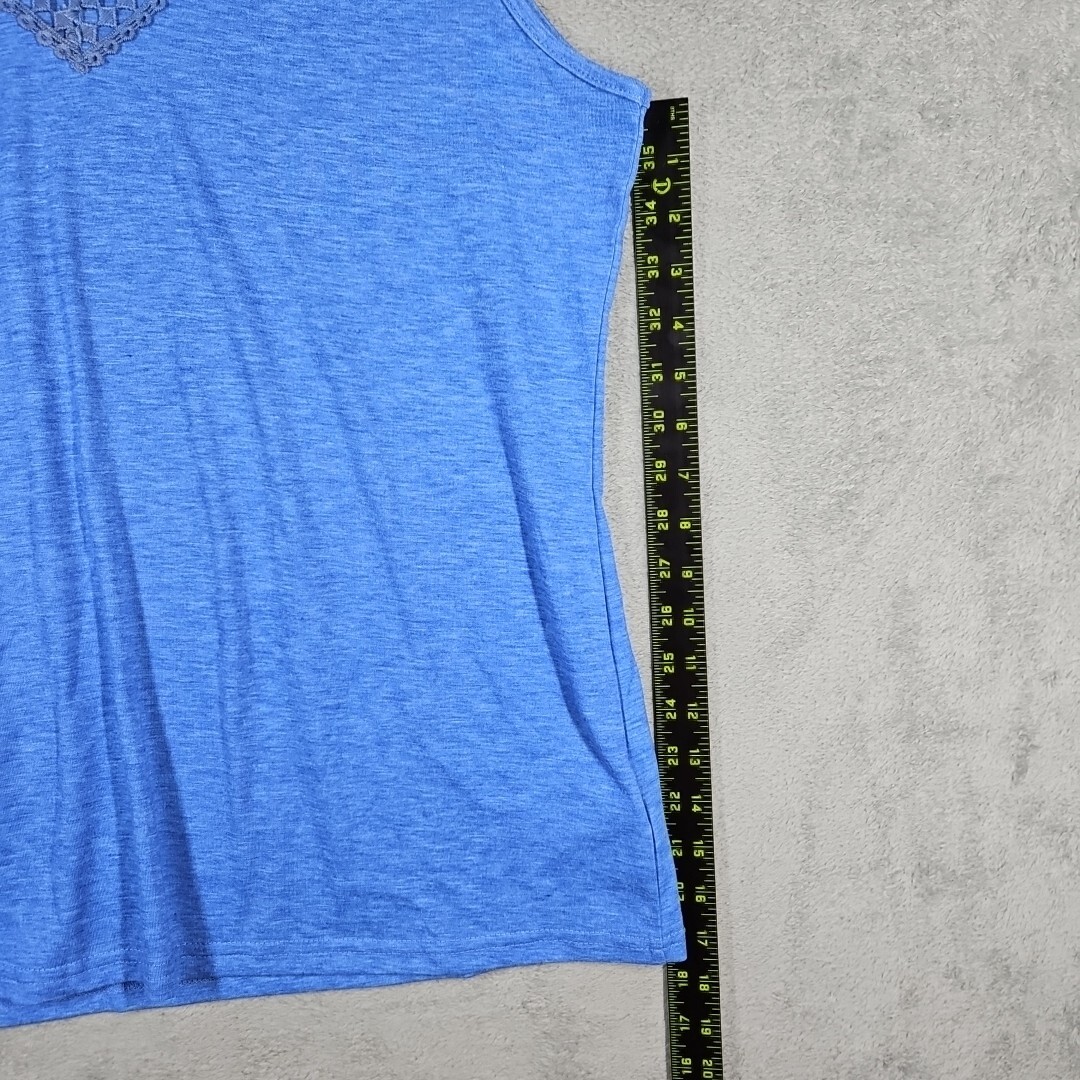 Baishenggt NWT Women Blue Tank Top, Crochet V-Neckline Pullover Stretch Size XL
