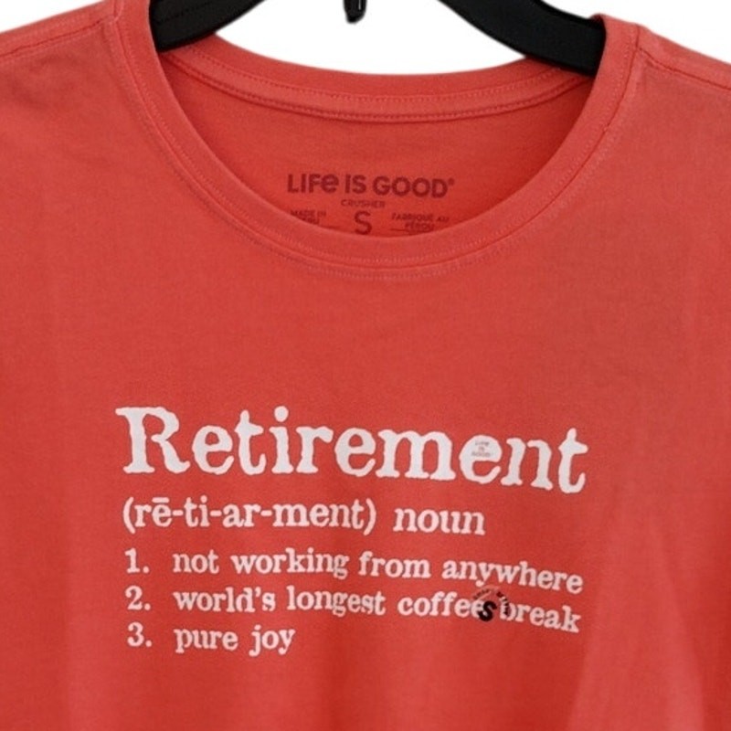 Life is Good NEW Mango Orange Retirement-Themed Cotton Crusher Tee Women’s Small