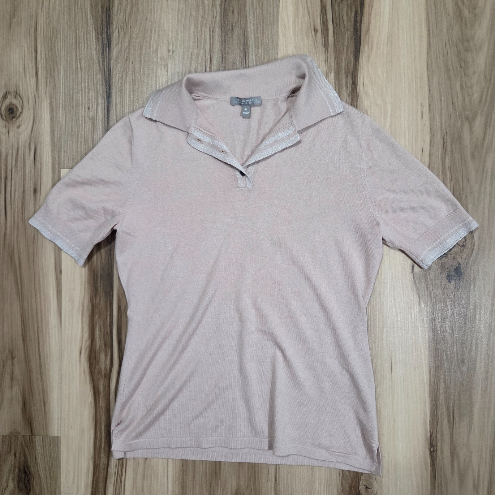 Neiman Marcus Cashmere Collection Polo Shirt Womens Medium Pink Silk Wool