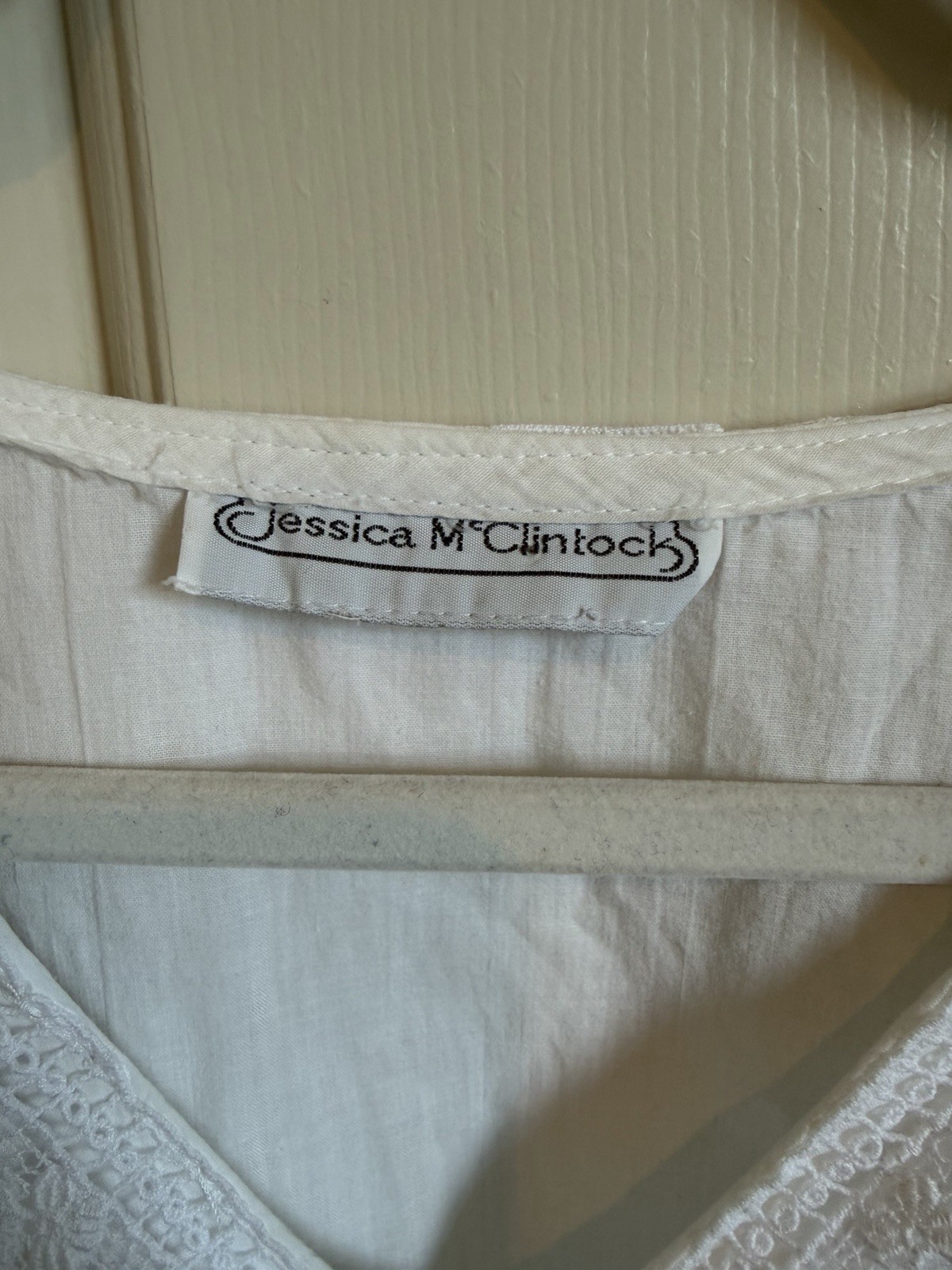 Jessica McClintock White Solid Lace Trim V-Neck Short Sleeve Blouse L Pullover